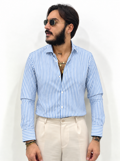 Chemise sur mesure rayée 100 % coton