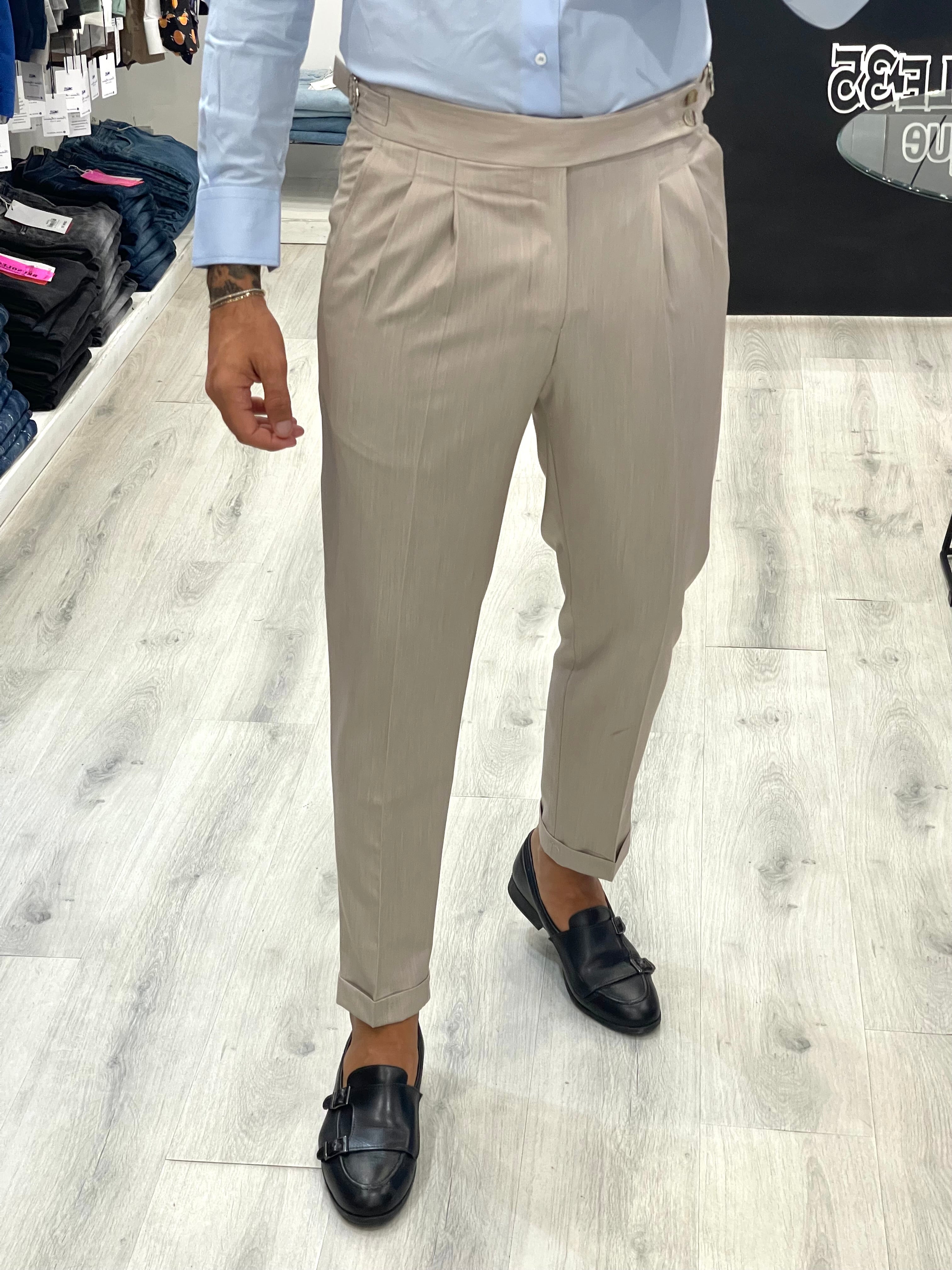 Pantalone SARTORIAL con doppia fibbia e doppio bottone - BEIGE