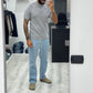 T shirt a costine mezzo collo
