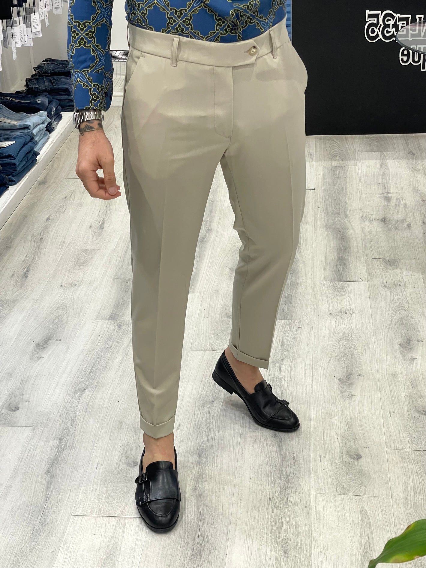 Pantalone sartoriale fascia 5 con risvolto - BEIGE