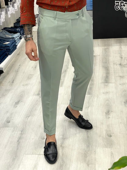 Pantalone sartoriale fascia 5 con risvolto -SALVIA