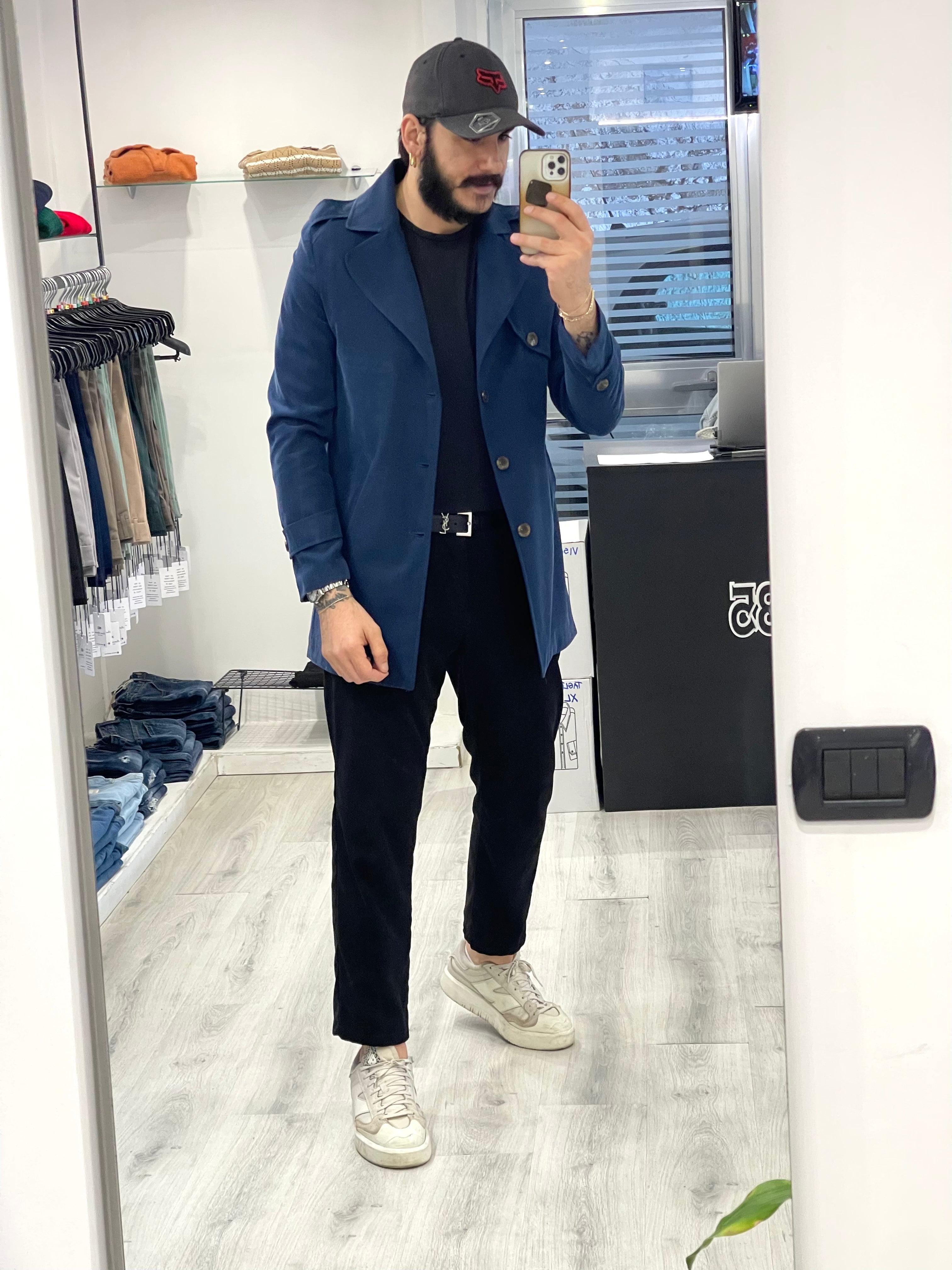 Trench bavero a lancia in cotone gabardine italiano - Blu notte