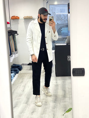 Trench bavero a lancia in cotone gabardine italiano -