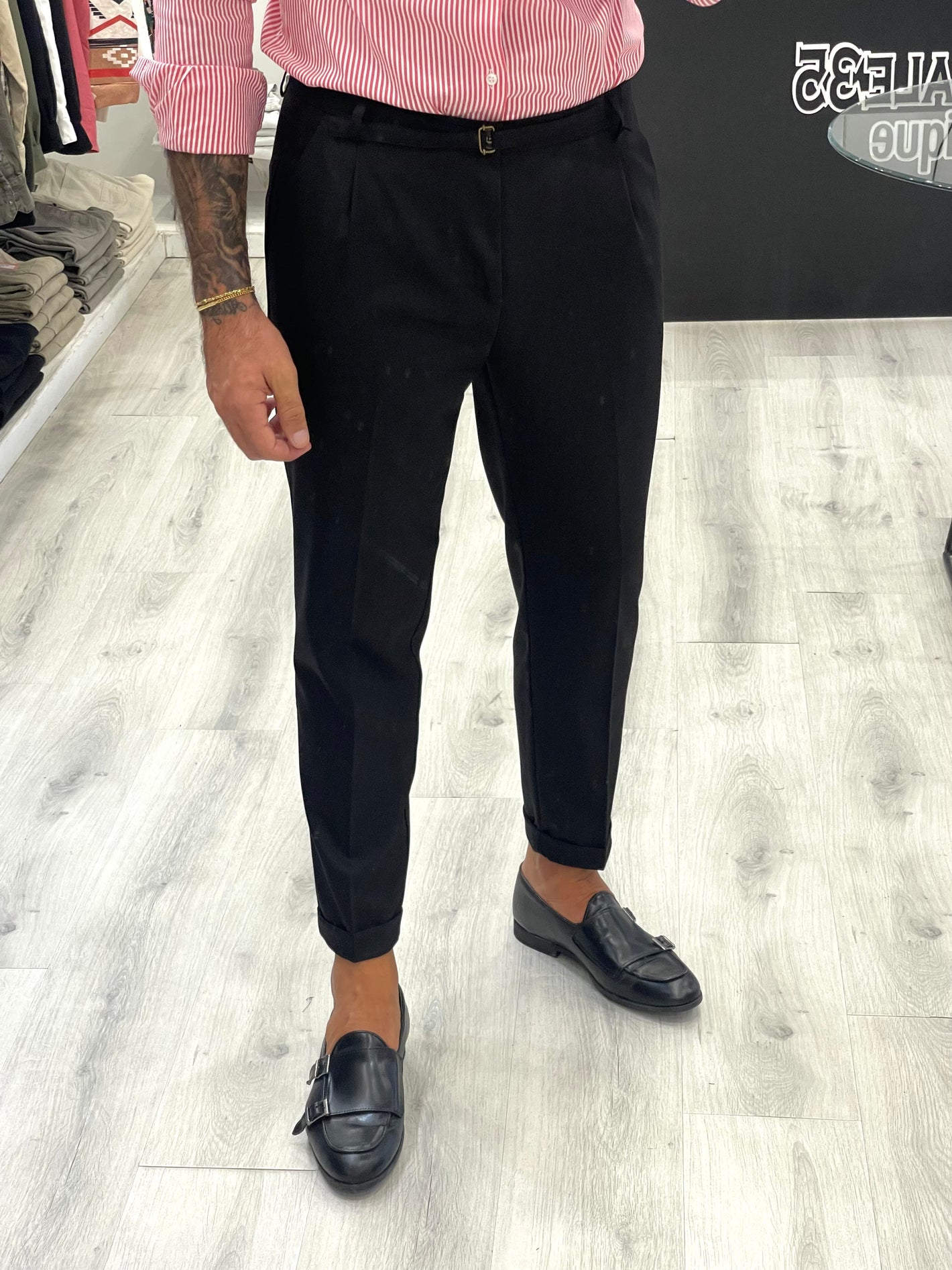 Pantalone di Sartoria Napoletana con cinturino - NERO