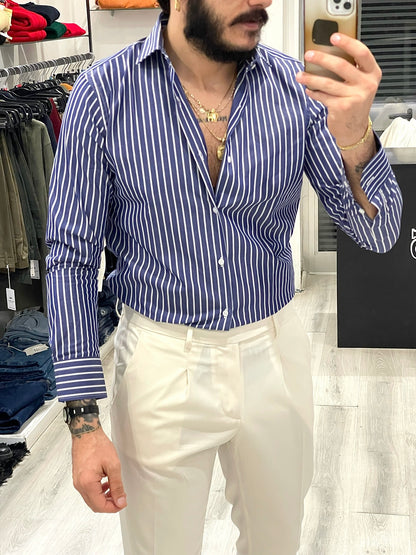 Camicia Sartoriale in 100% cotone italiano- RIGA BLU CAPRI