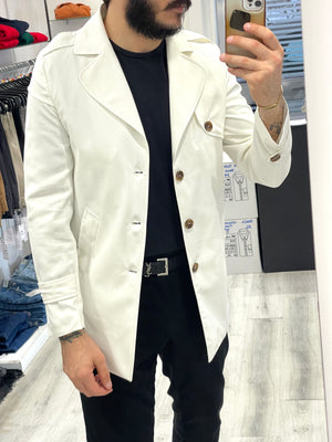 Trench bavero a lancia in cotone gabardine italiano -