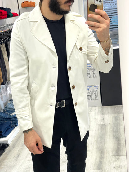 Trench bavero a lancia in cotone gabardine italiano -