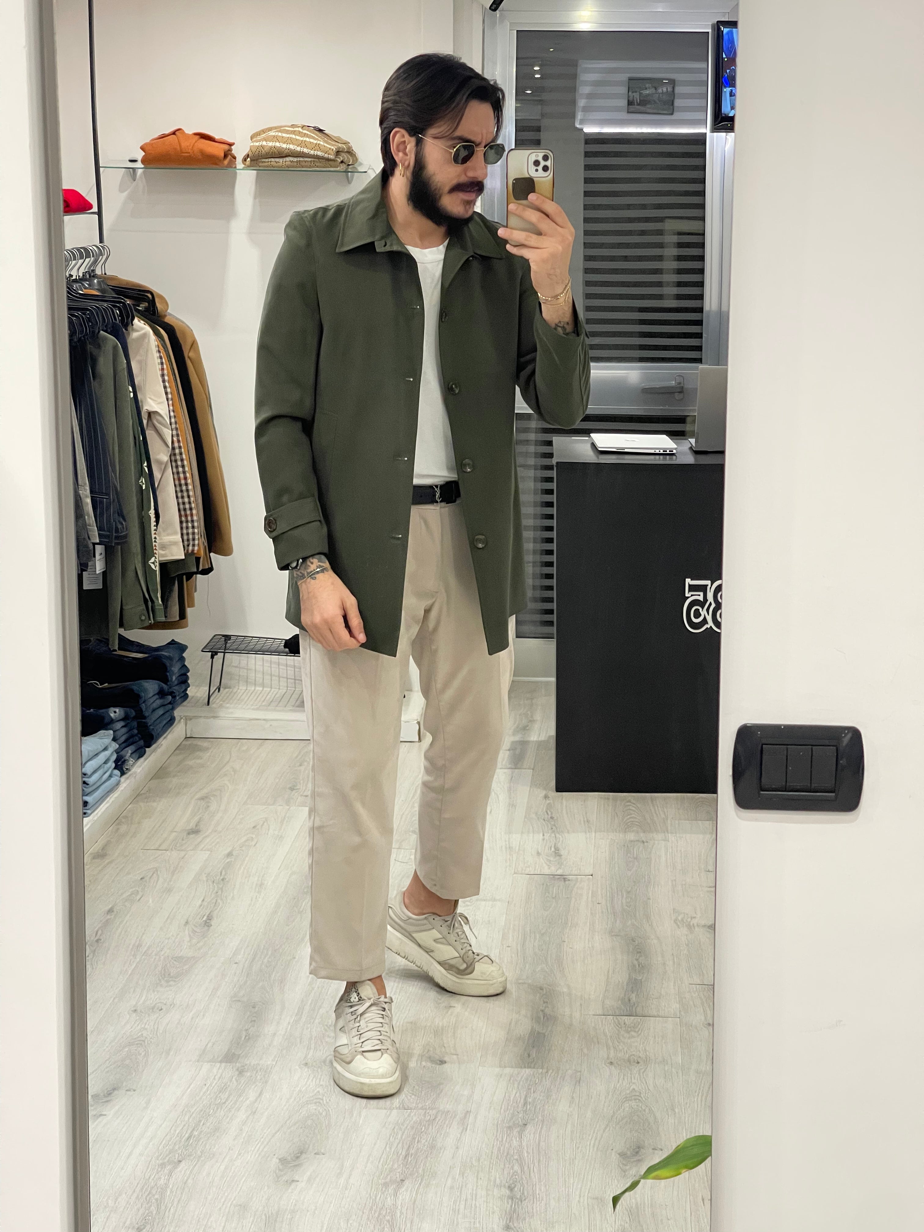 Trench sartoriale in cotone - Verde militare