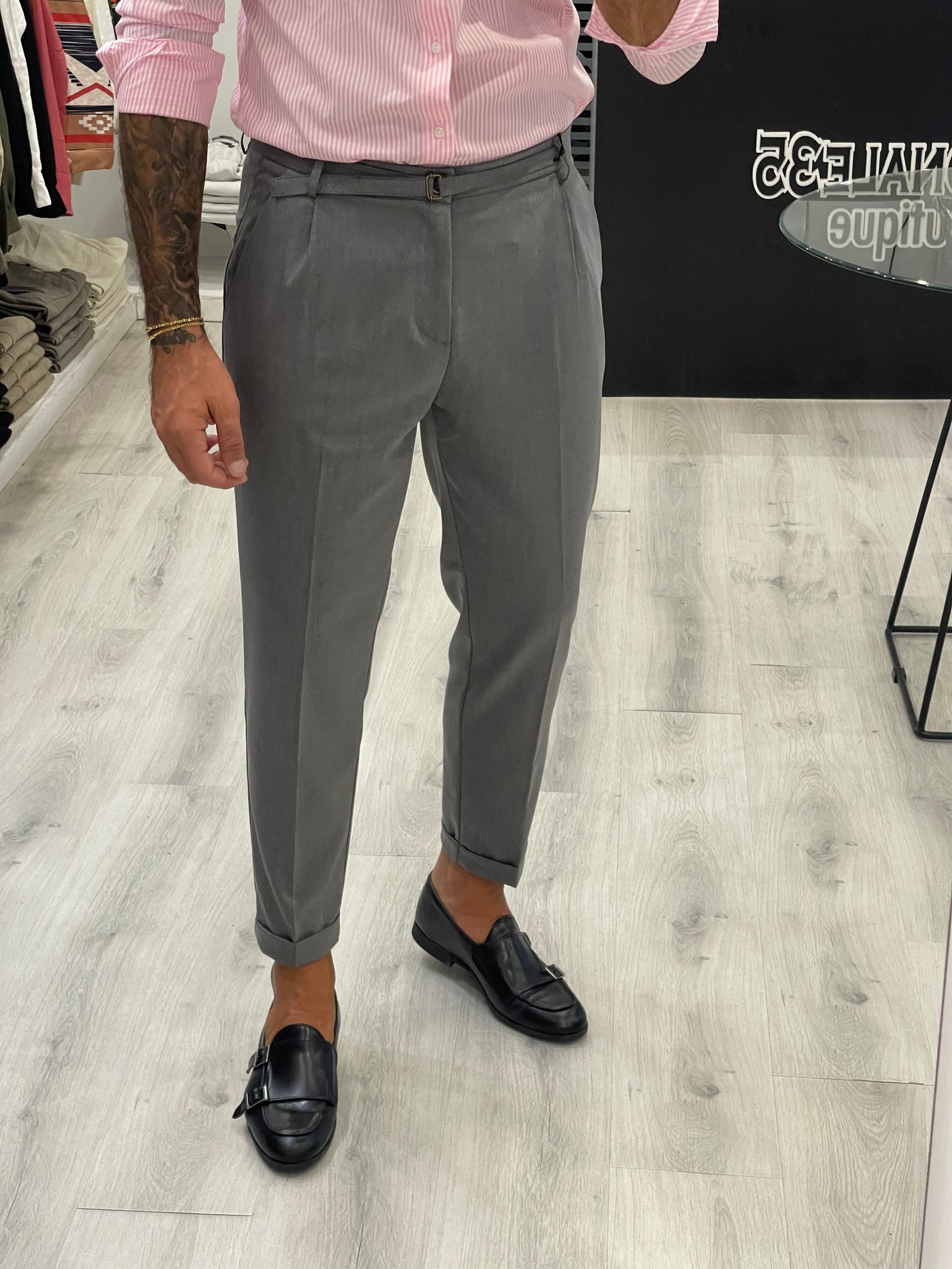 Pantalone di Sartoria Napoletana CON CINTURINO- Grigio