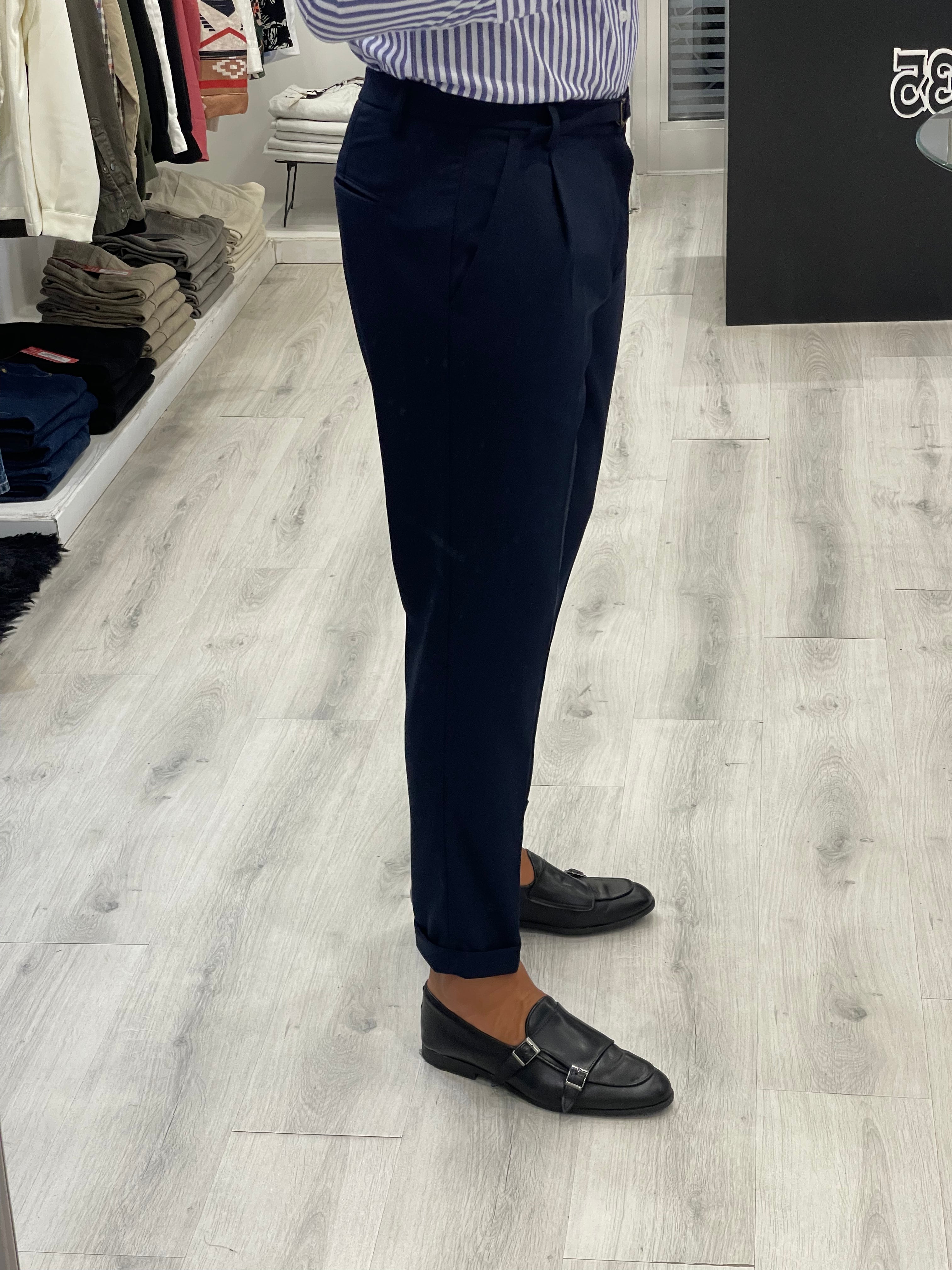 Pantalone di Sartoria Napoletana CON CINTURINO- blu notte