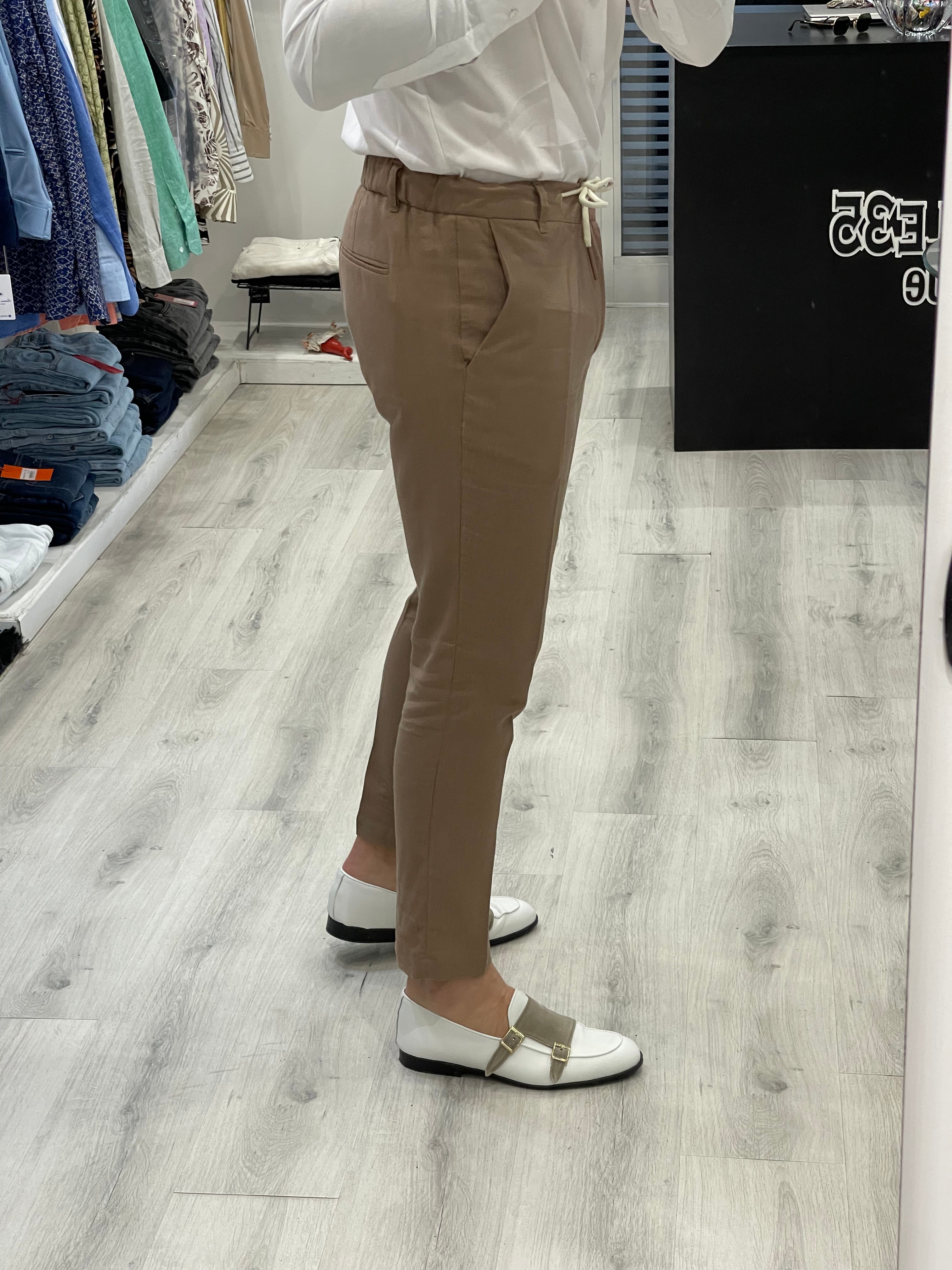 Pantalone 100% Lino con elastico sul retro - Fango
