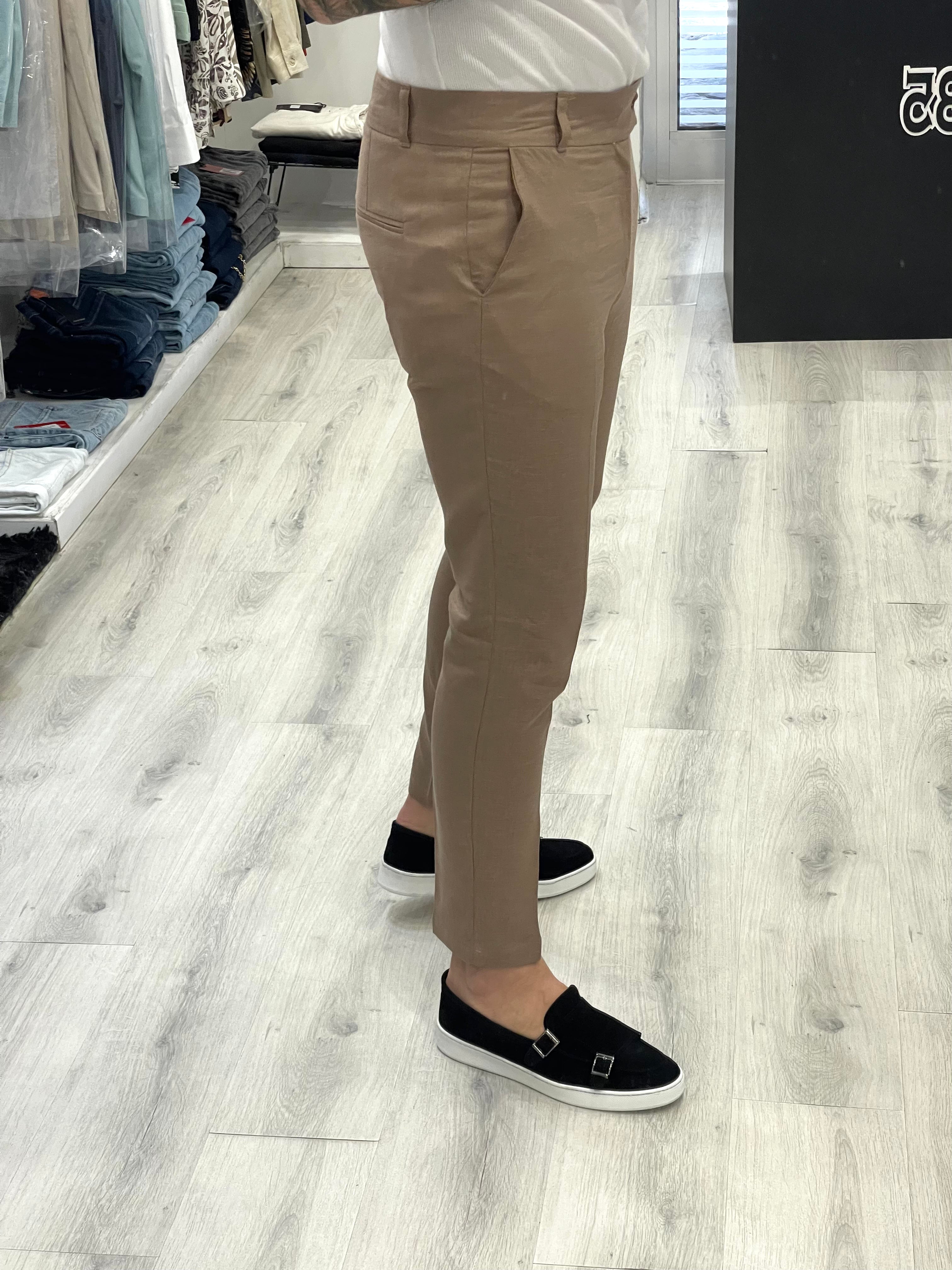 Pantalone fascia 5 cm in 100% Lino Sartoriale - Fango
