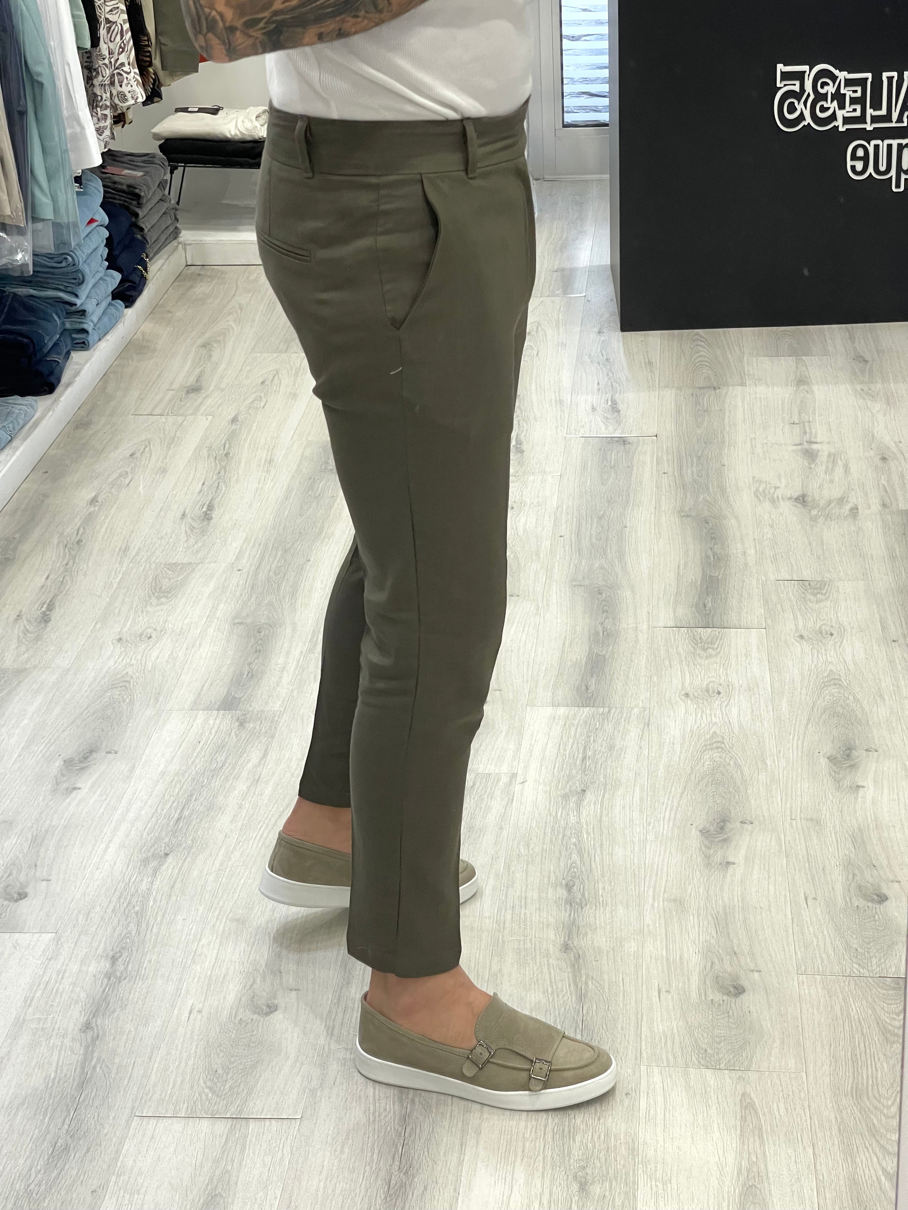 Pantalone fascia 5 cm in 100% Lino Sartoriale- Militare