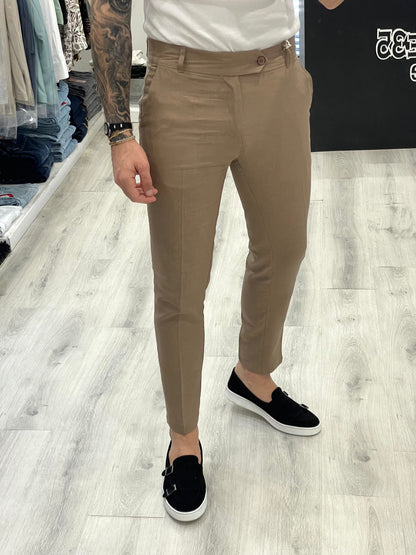 Pantalon taille 5 cm en 100 % Lin de Costume - Fango