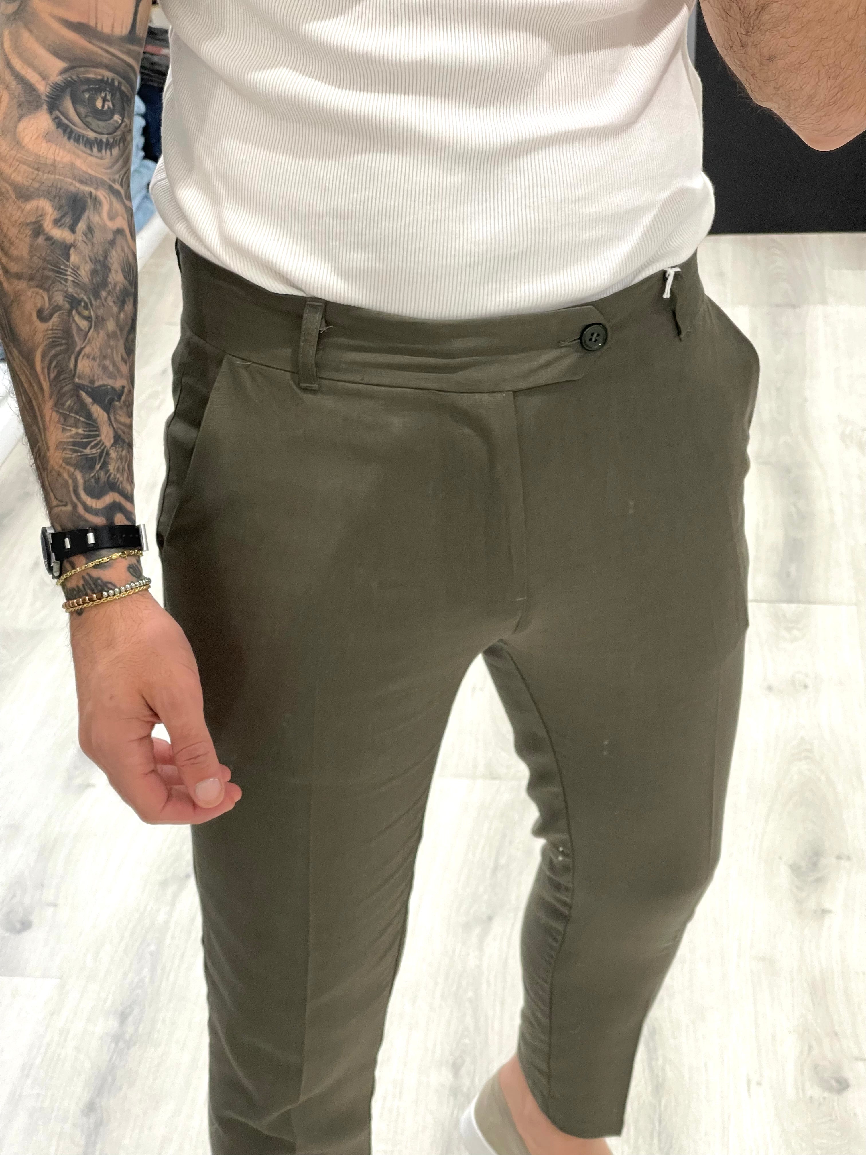 Pantalone fascia 5 cm in 100% Lino Sartoriale- Militare