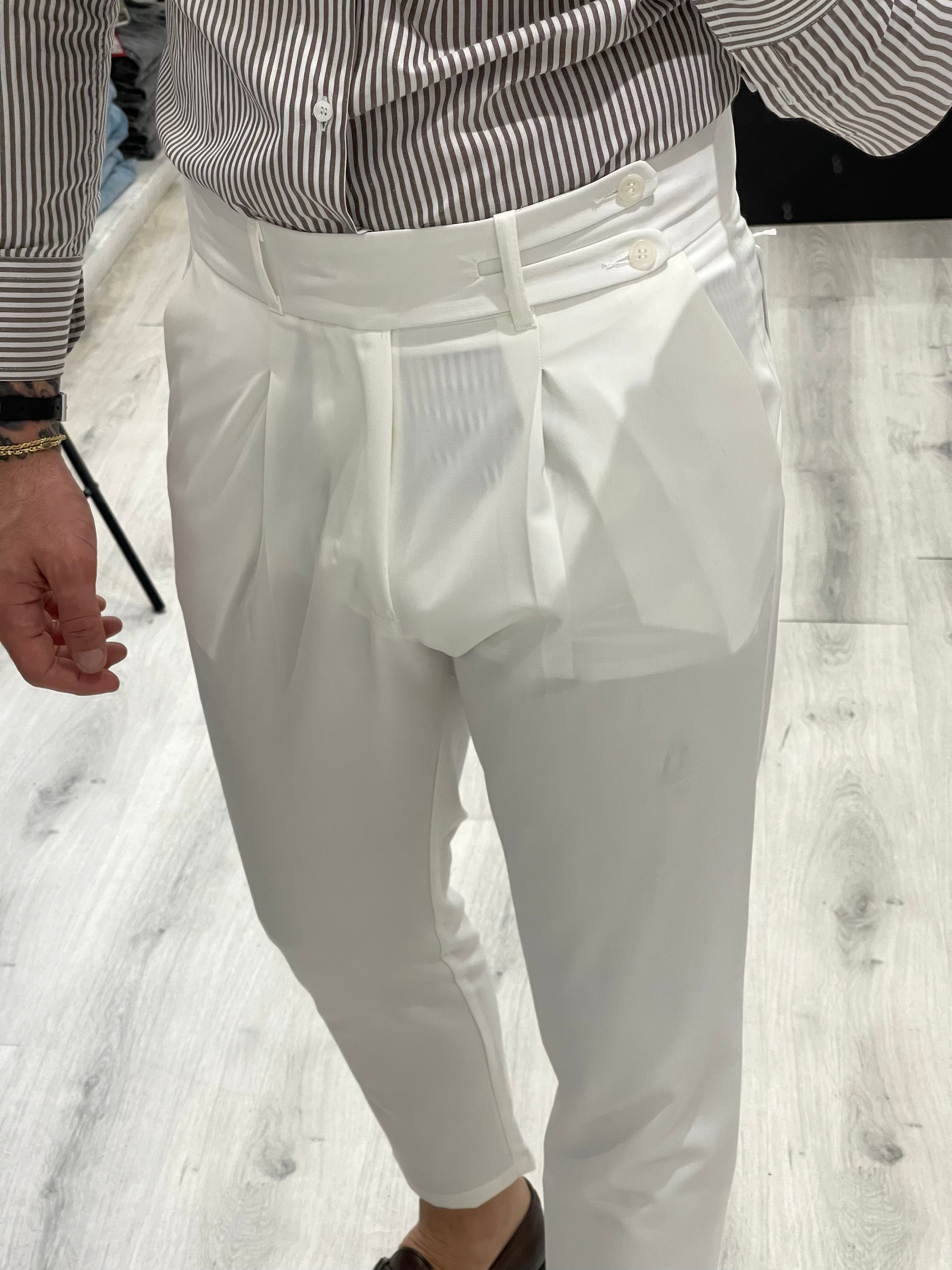 Pantalone sartoriale vita alta BIFORCATO- Bianco