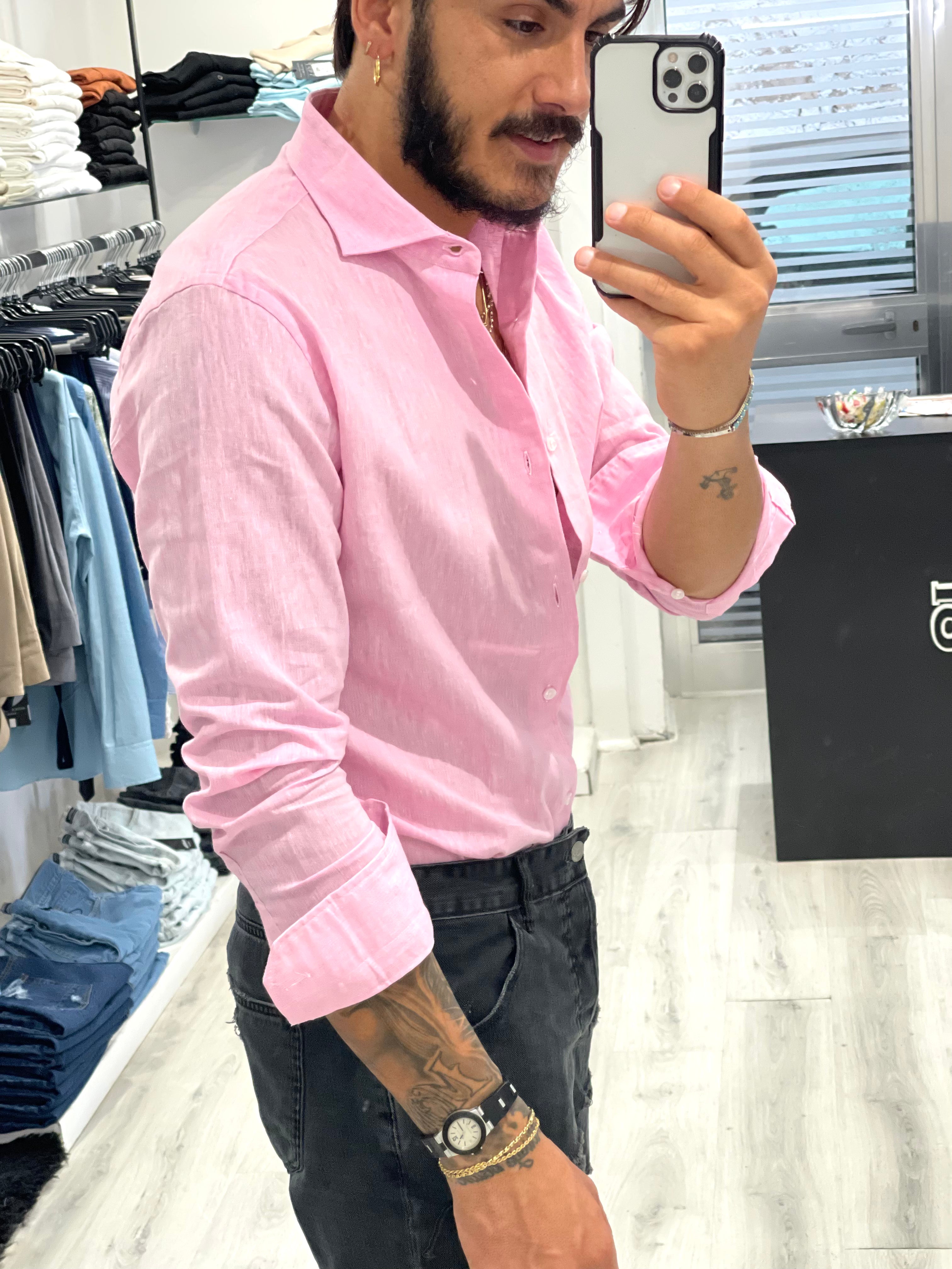 Camicia Sartoriale in 100% lino - ROSA