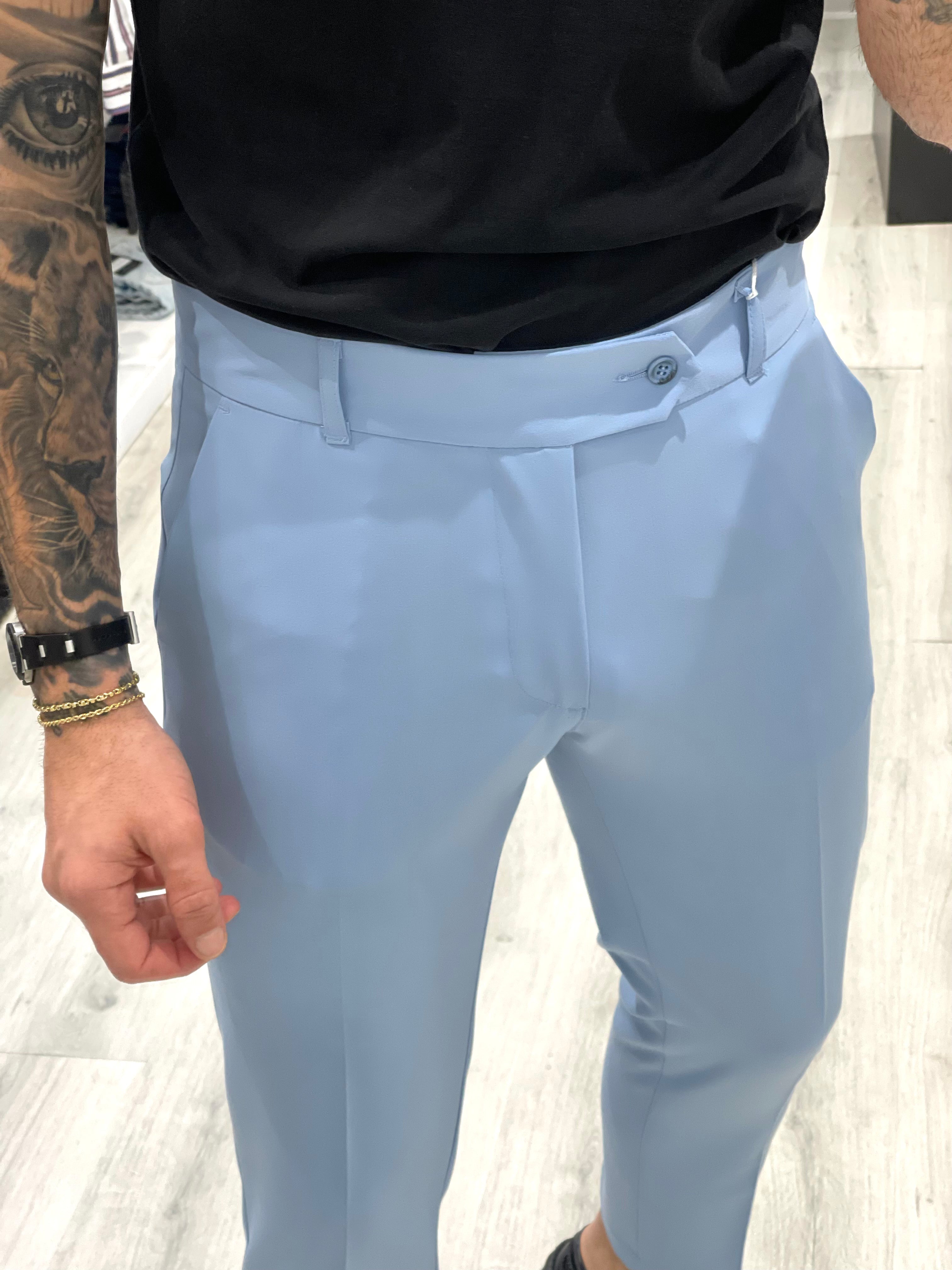 Pantalone sartoriale con fascio e 5 cm - CIELO