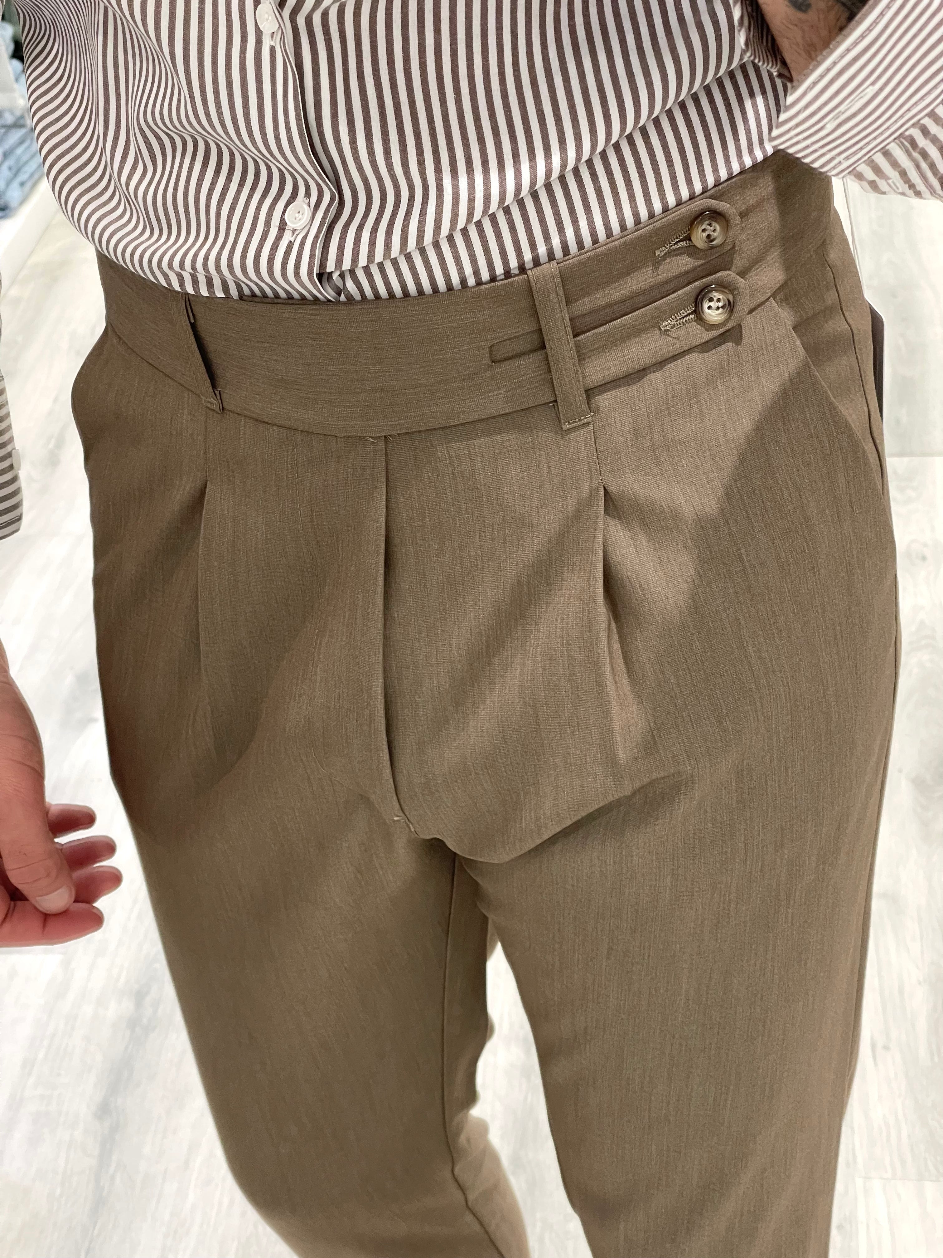 Pantalone sartoriale vita alta BIFORCATO- FANGO