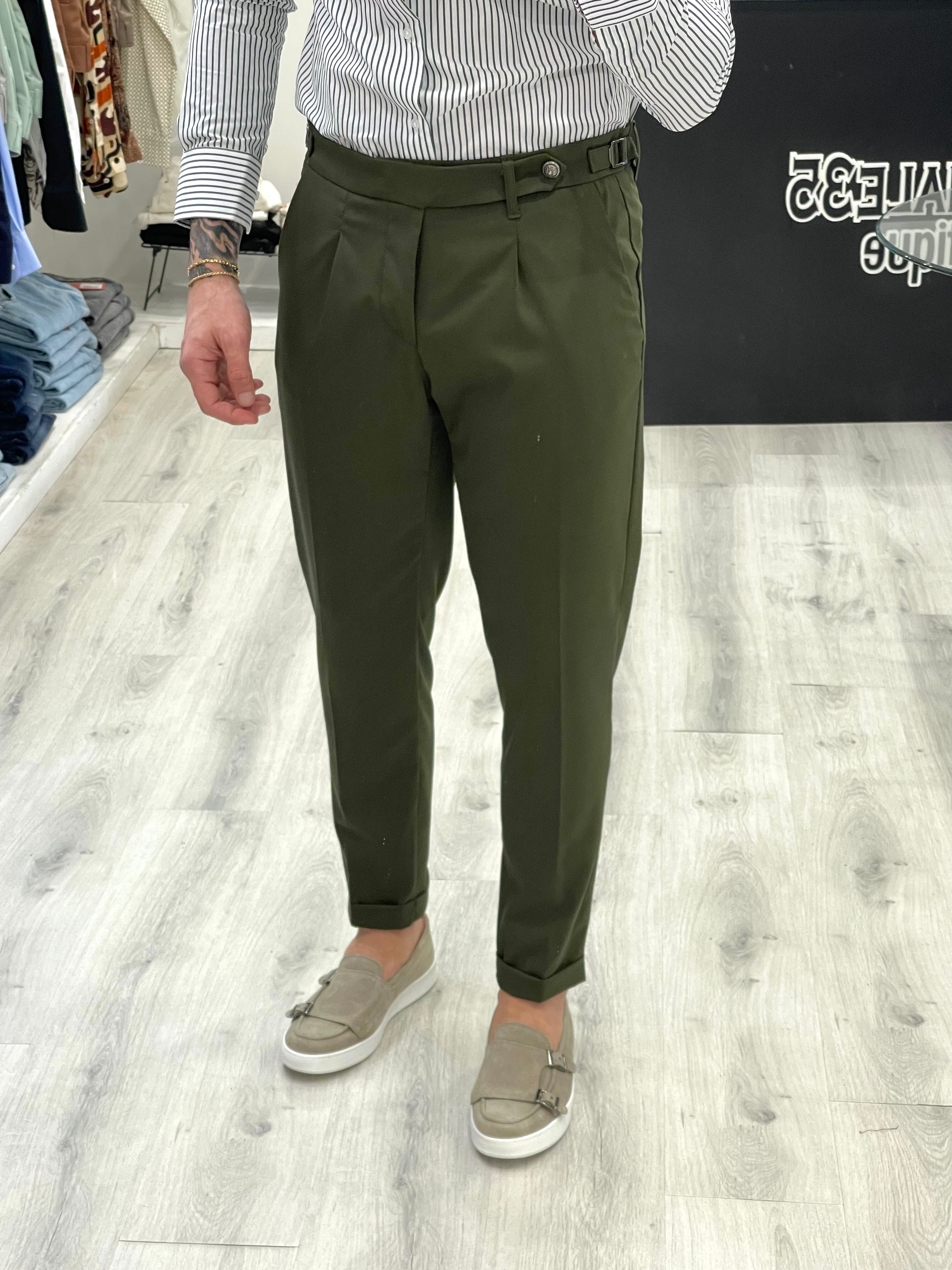 Pantalone sartoriale Militare ( verde ) con doppia fibbia e bottone a tono