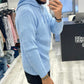 Maglione in mistolana con cappuccio - Celeste
