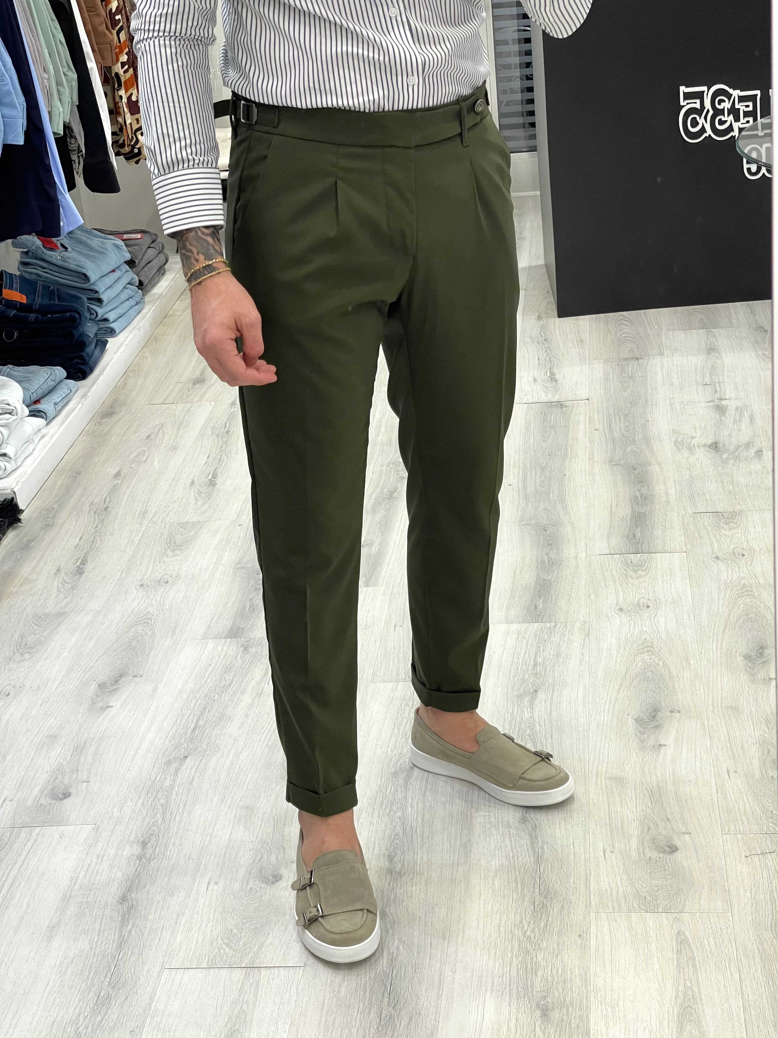 Pantalone sartoriale Militare ( verde ) con doppia fibbia e bottone a tono