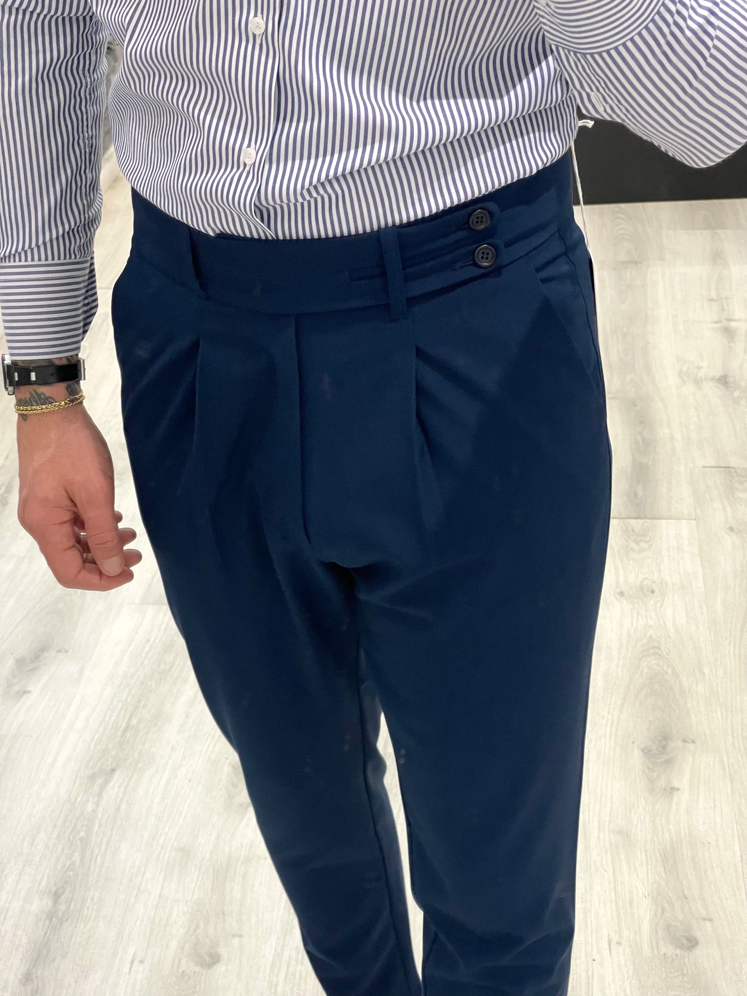 Pantalone sartoriale vita alta BIFORCATO - Blu