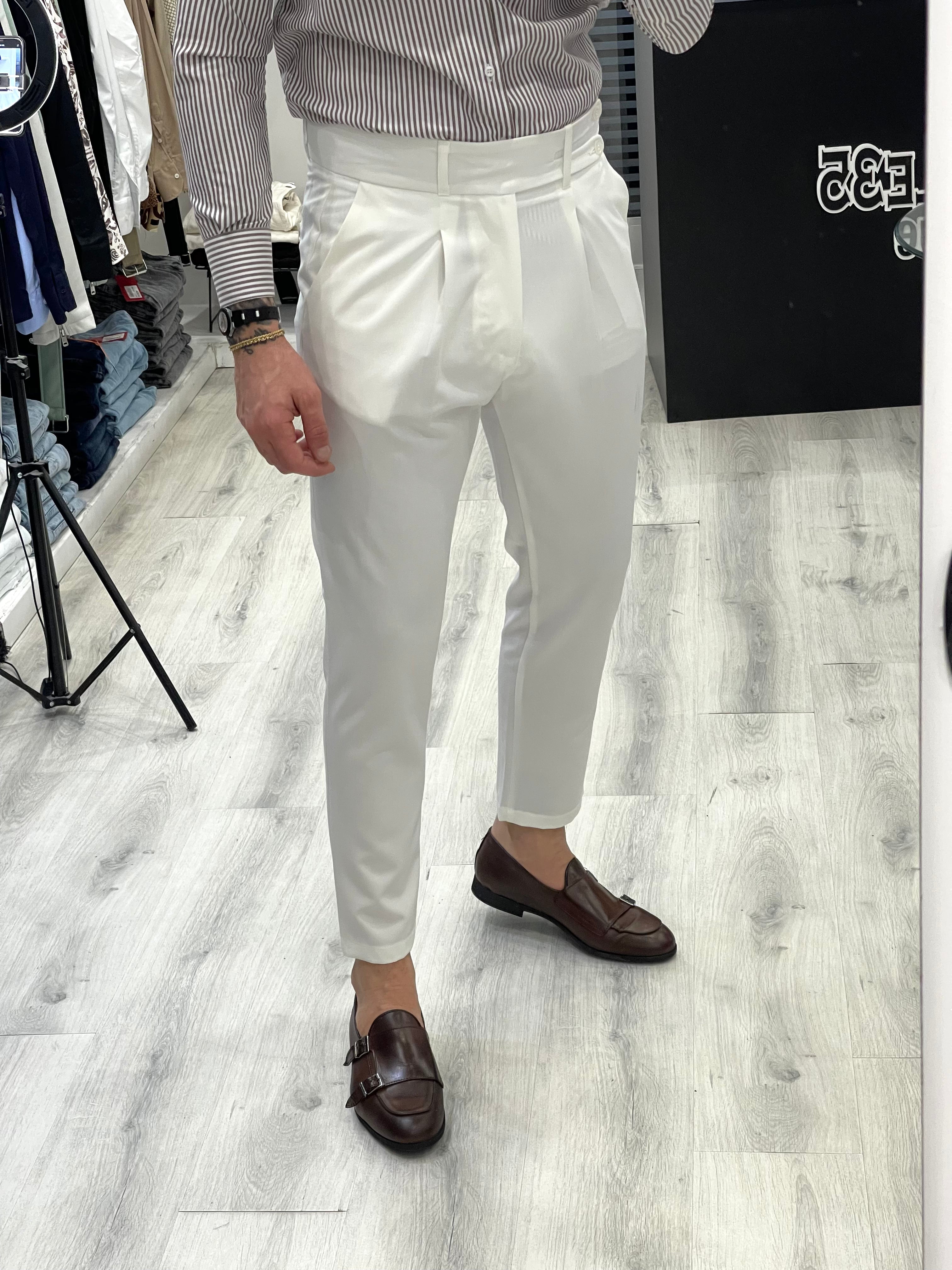 Pantalone sartoriale vita alta BIFORCATO- Bianco