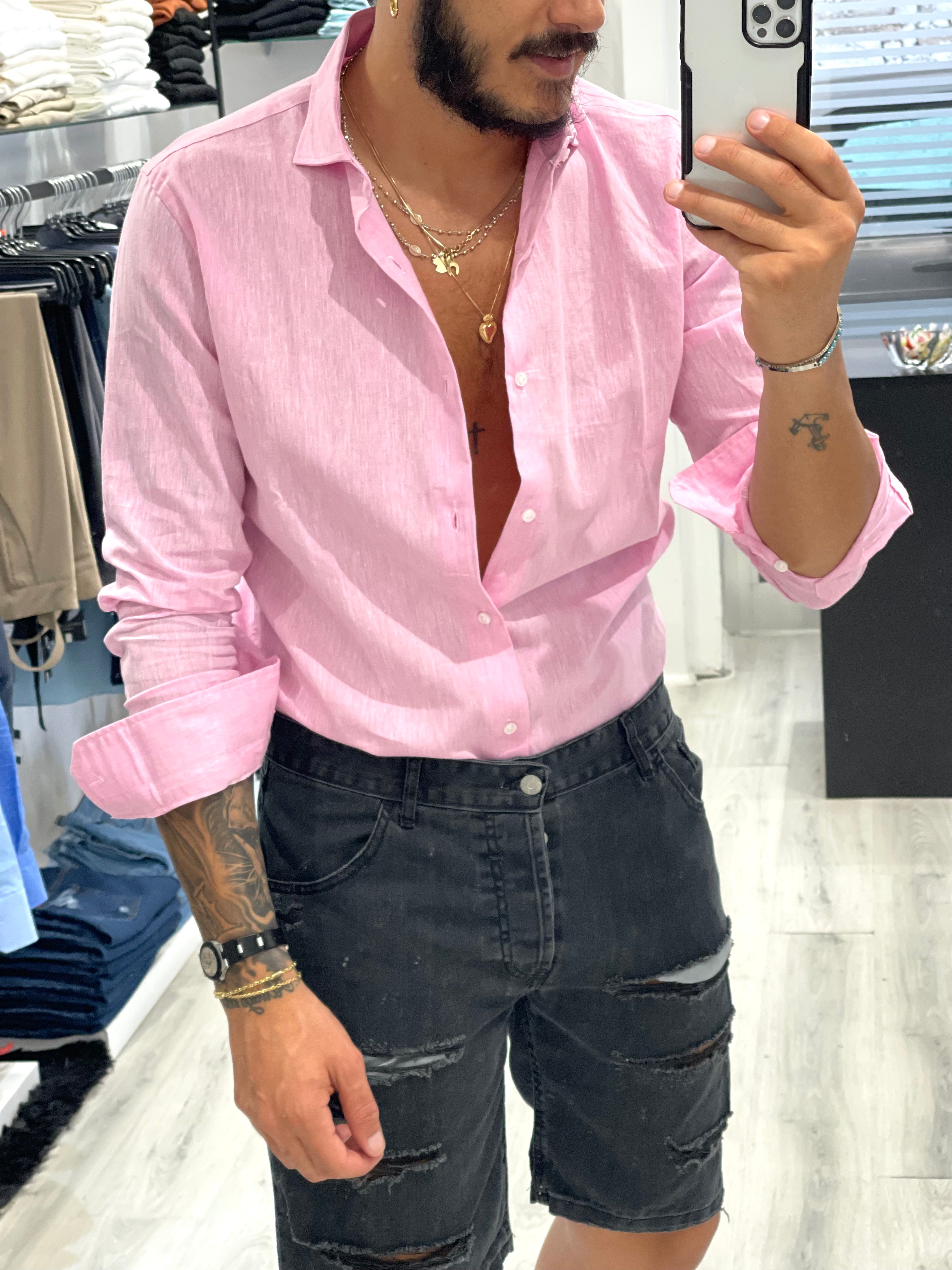 Camicia Sartoriale in 100% lino - ROSA