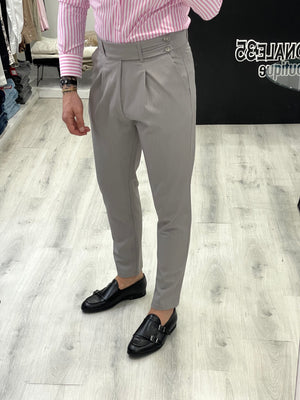 Pantalone sartoriale vita alta BIFORCATO - GRIGIO PERLA
