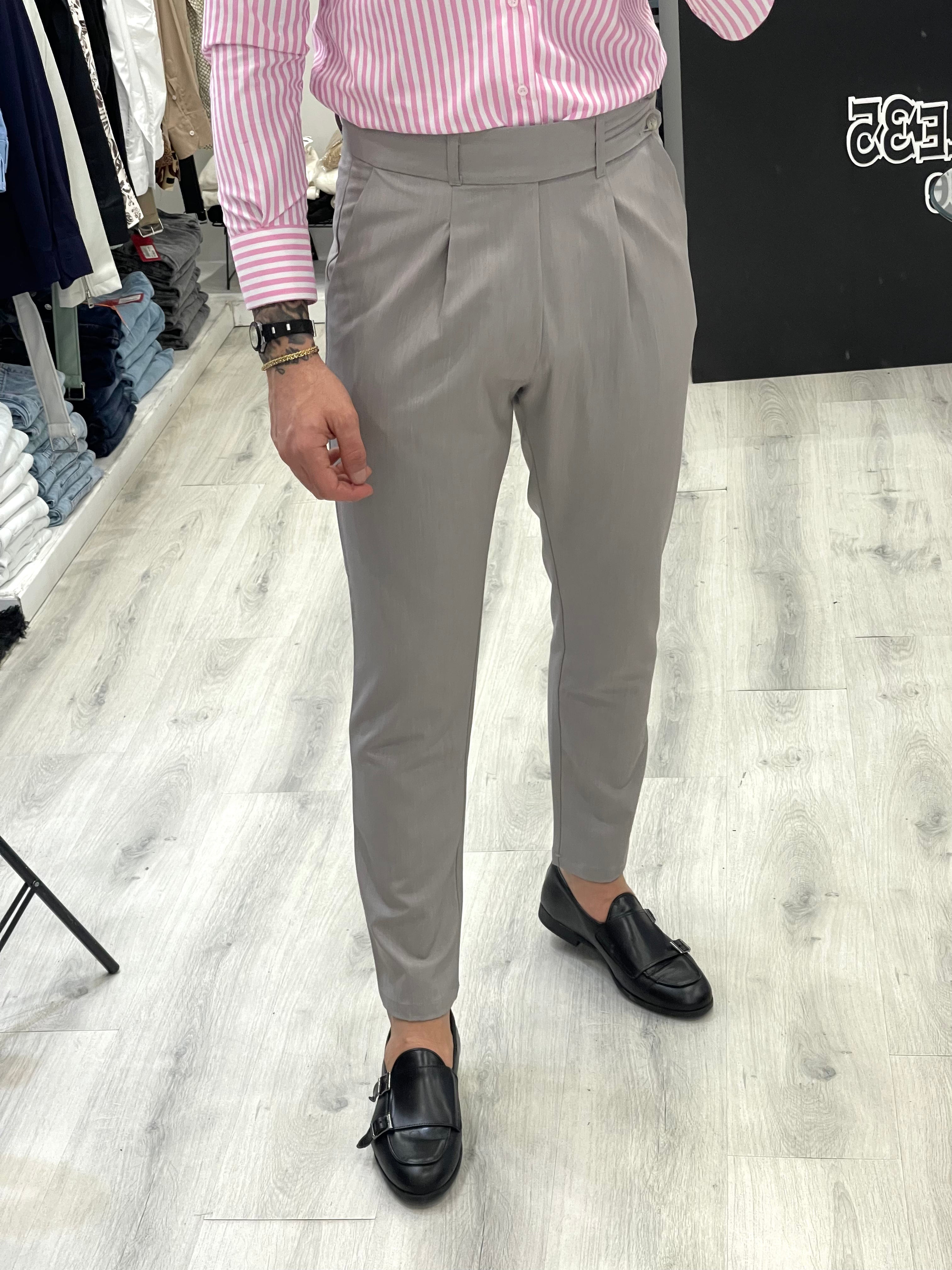 Pantalone sartoriale vita alta BIFORCATO - GRIGIO PERLA