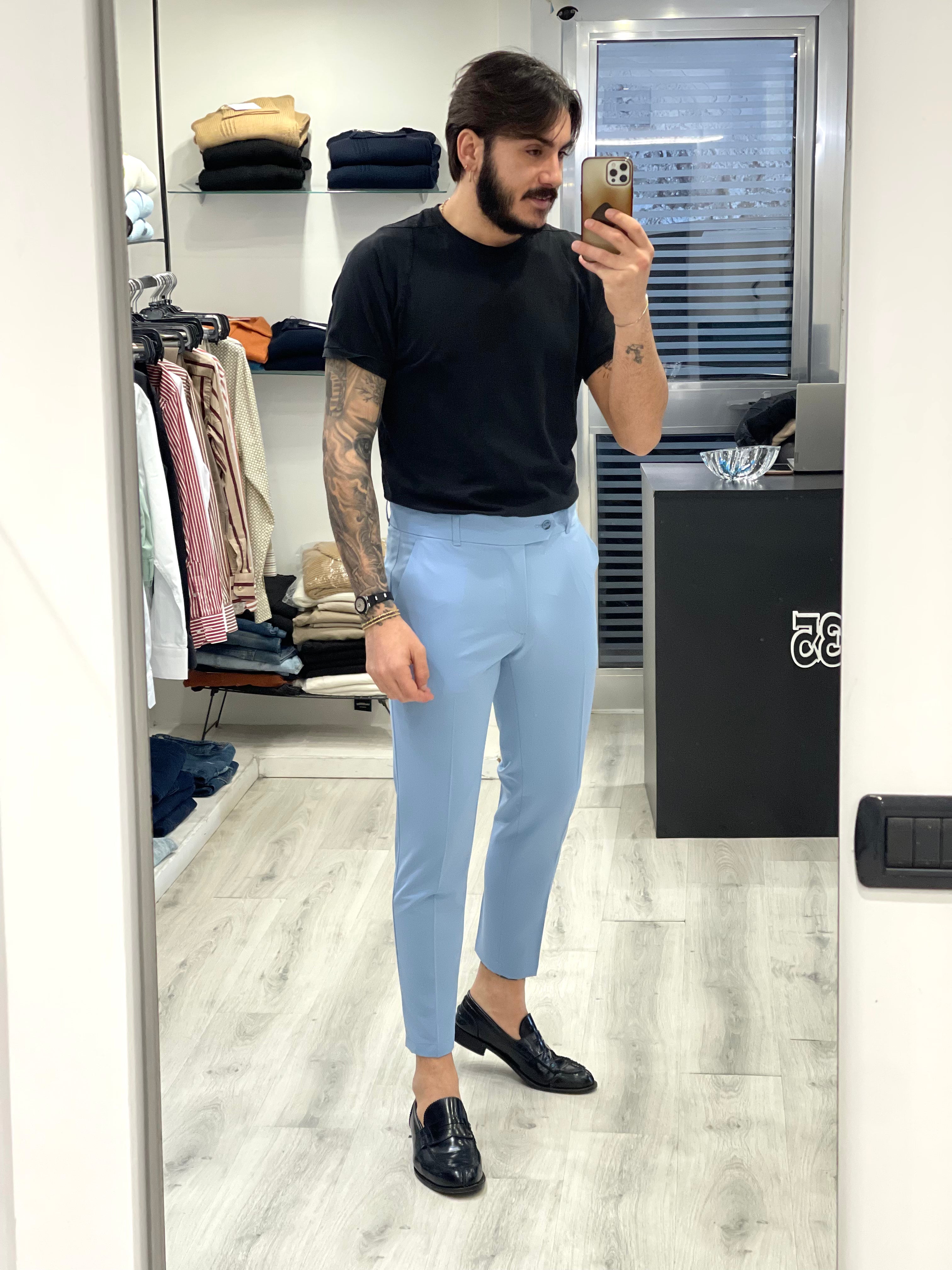 Pantalone sartoriale con fascio e 5 cm - CIELO