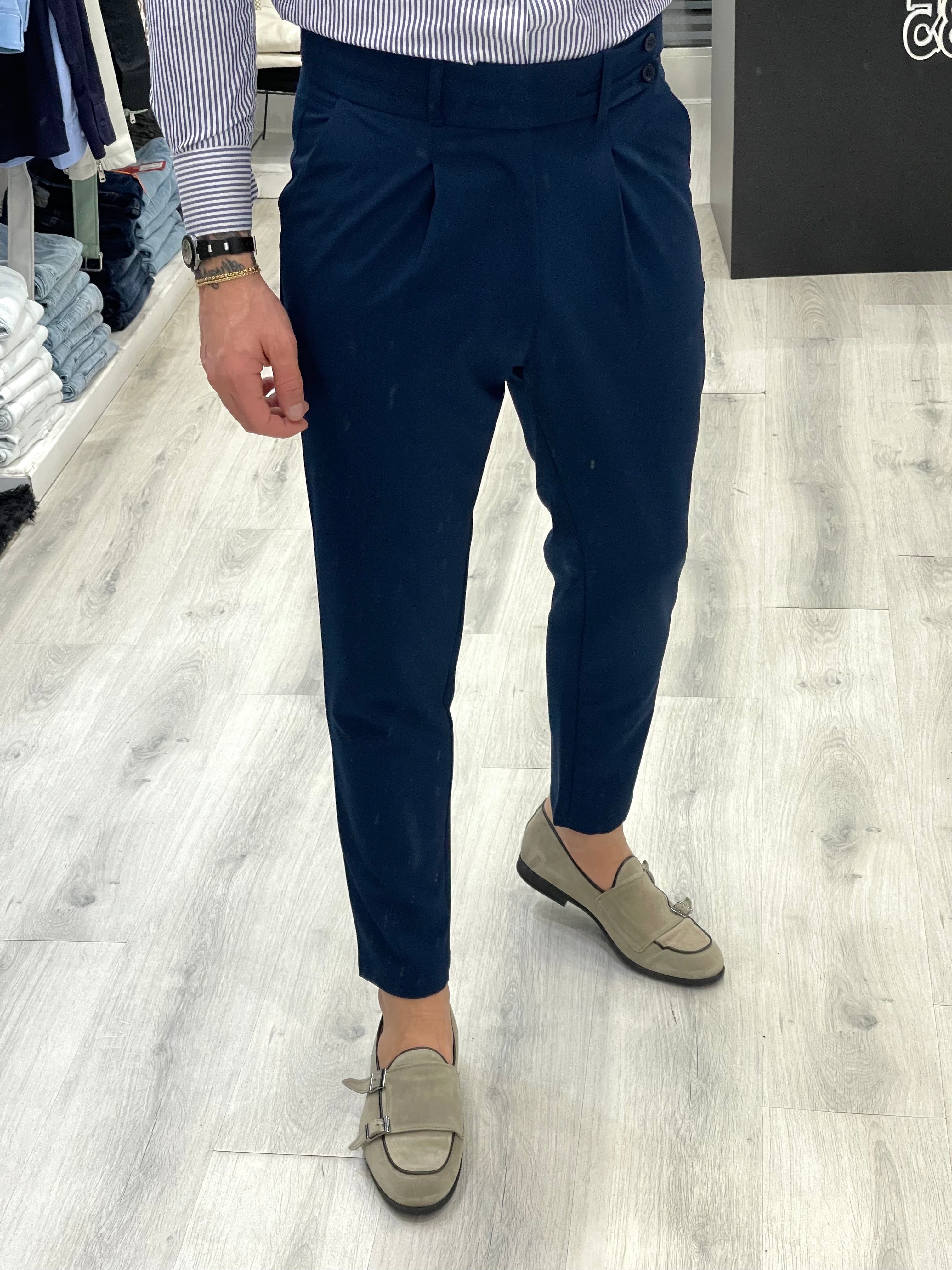 Pantalone sartoriale vita alta BIFORCATO - Blu