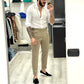 Pantalone sartoriale con doppia fibbia e bottone a tono Beige