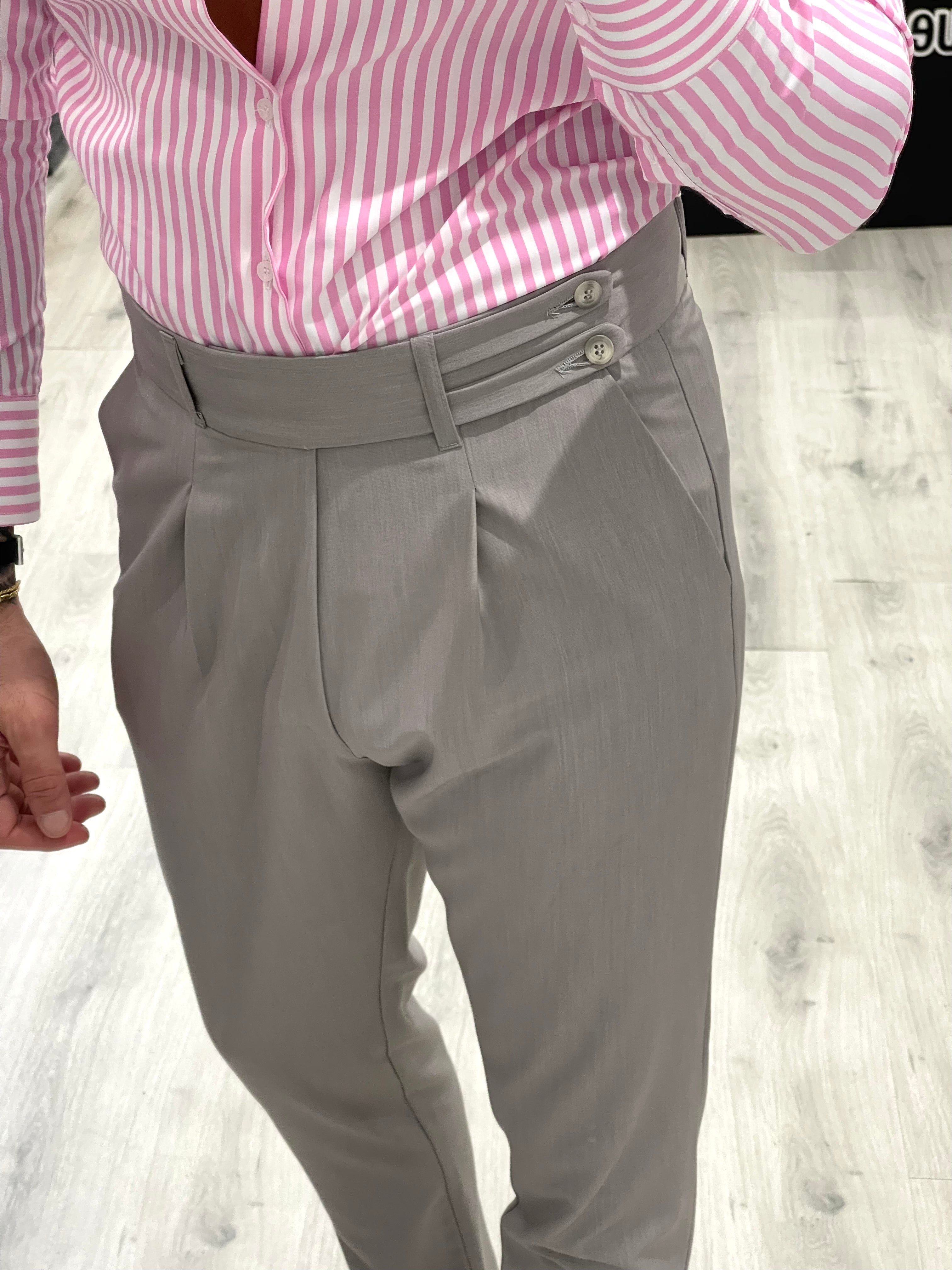 Pantalone sartoriale vita alta BIFORCATO - GRIGIO PERLA