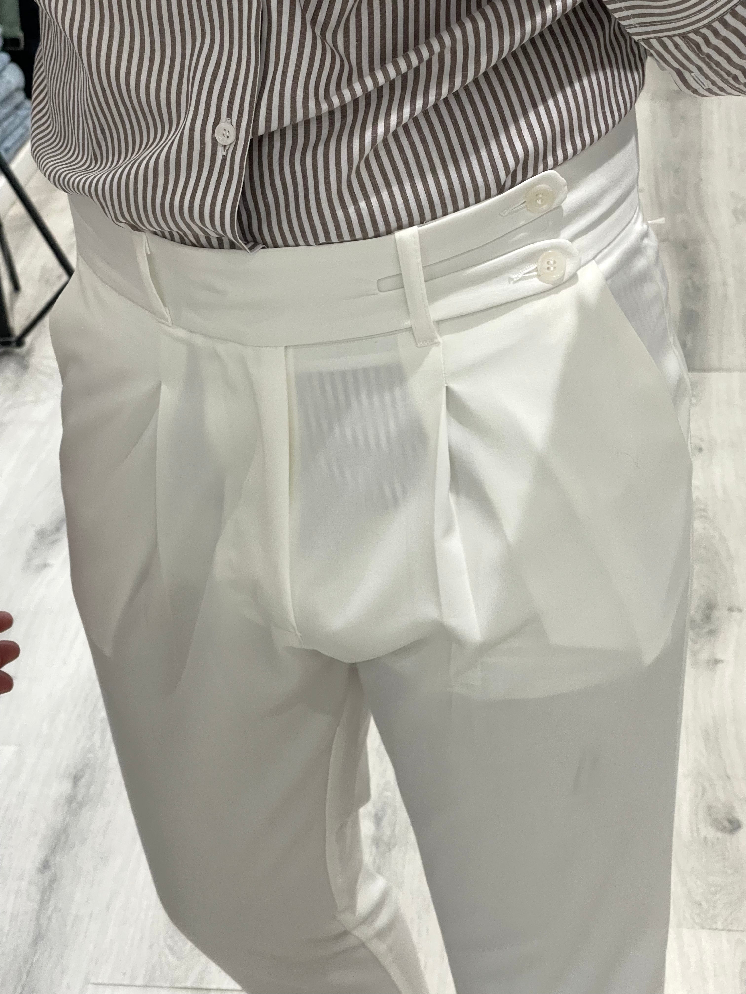 Pantalone sartoriale vita alta BIFORCATO- Bianco