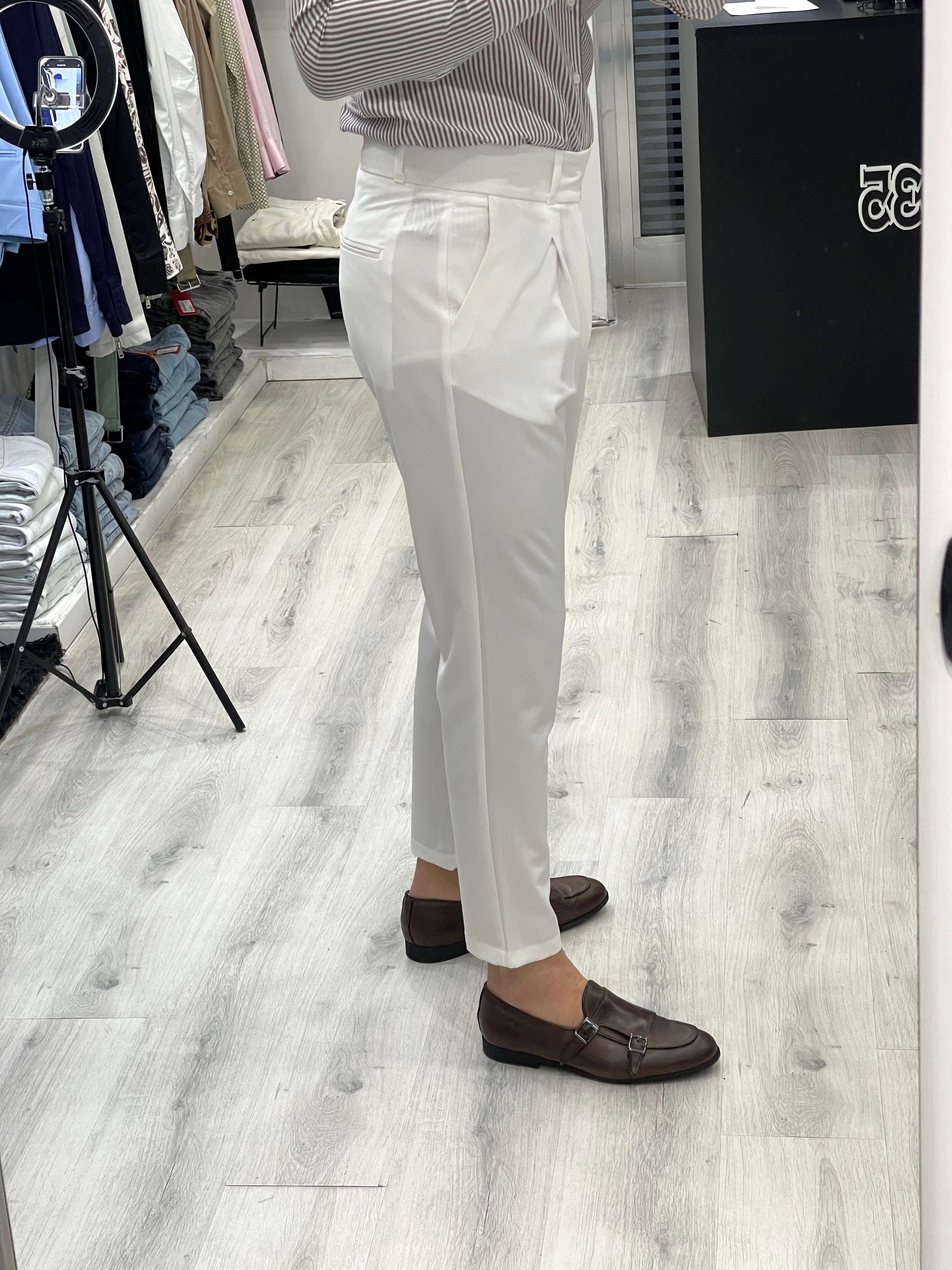 Pantalone sartoriale vita alta BIFORCATO- Bianco