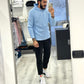 Maglione in mistolana con cappuccio - Celeste
