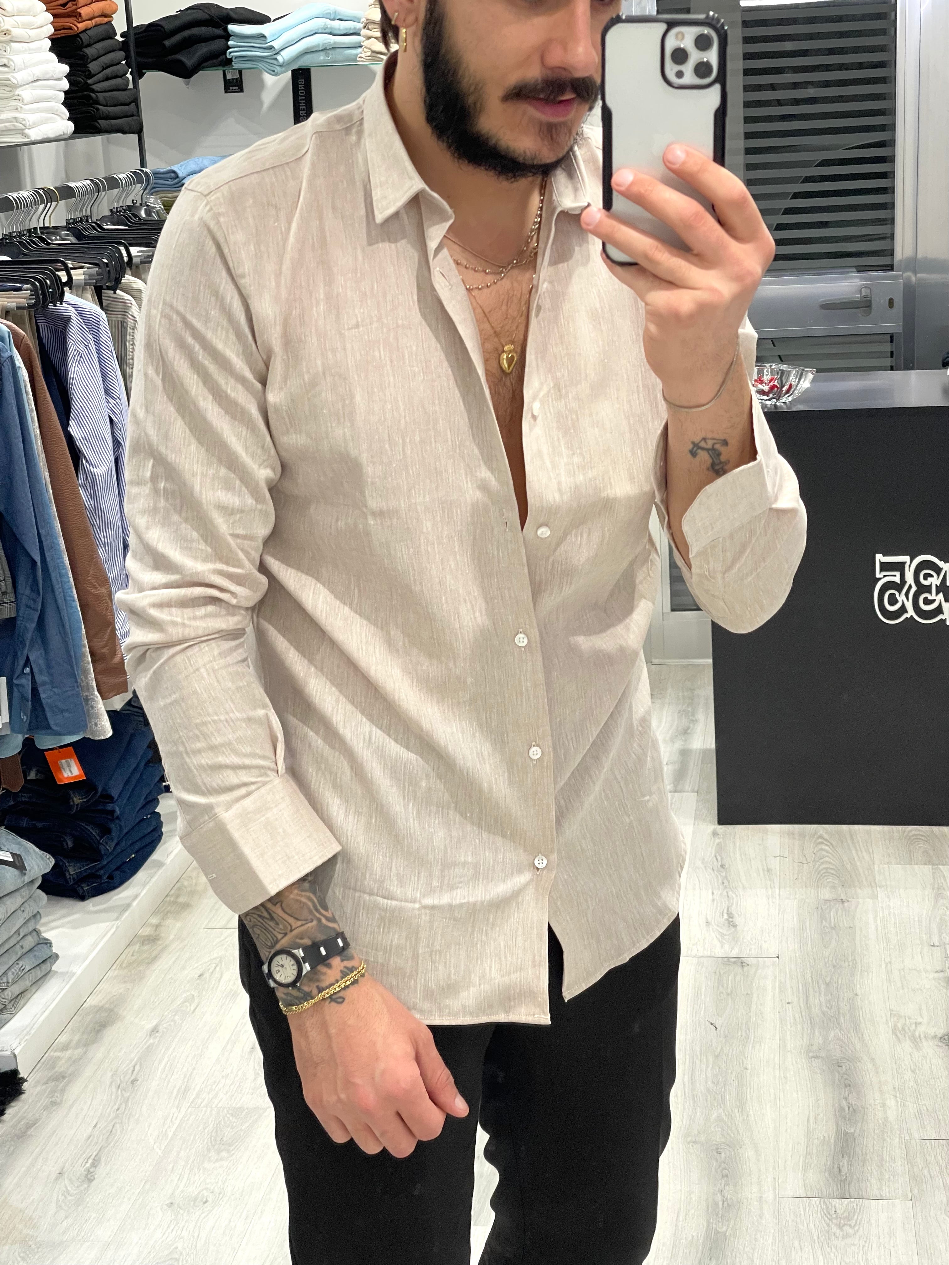 Camicia Sartoriale 100% Lino Beige