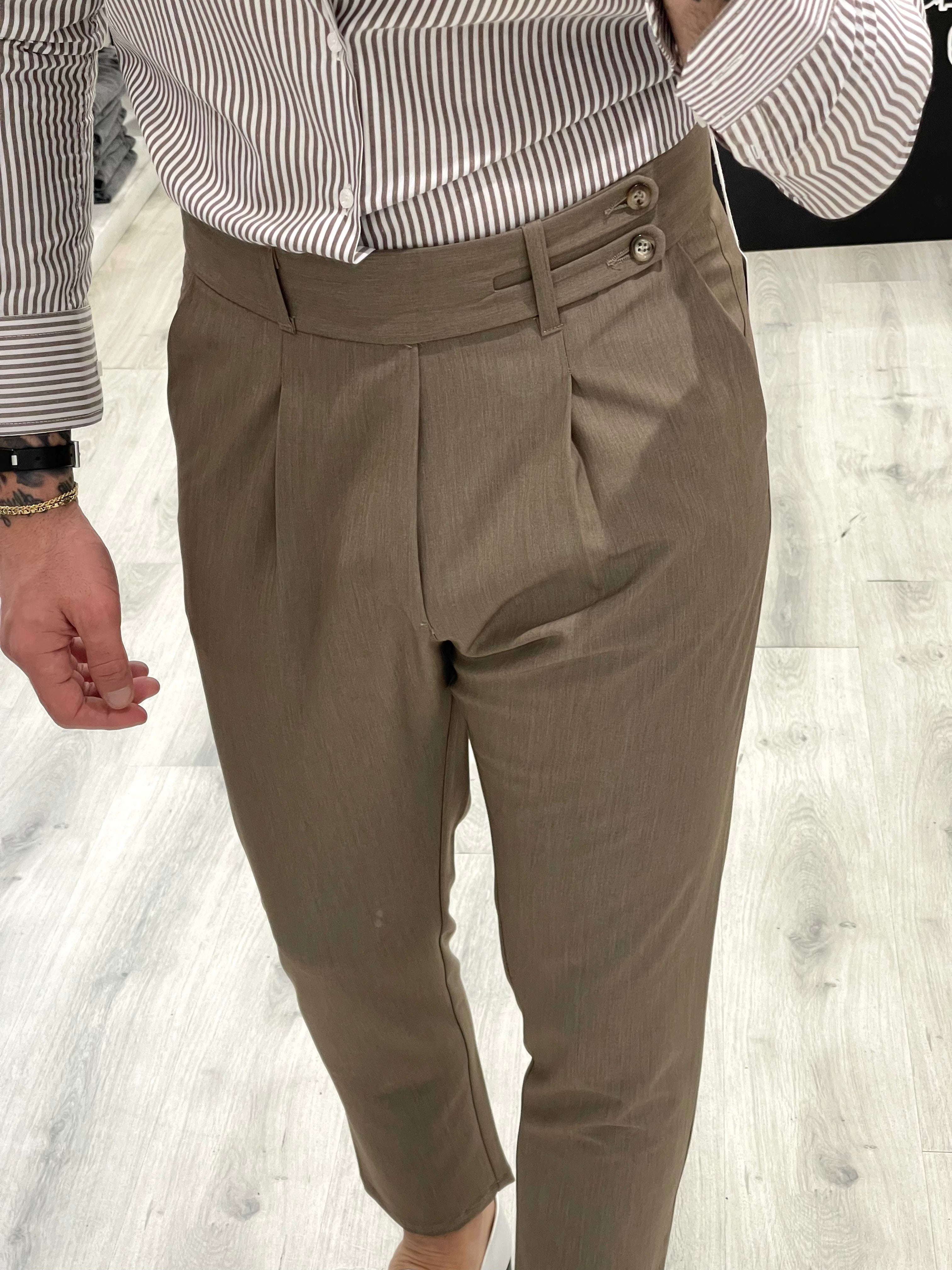 Pantalone sartoriale vita alta BIFORCATO- FANGO