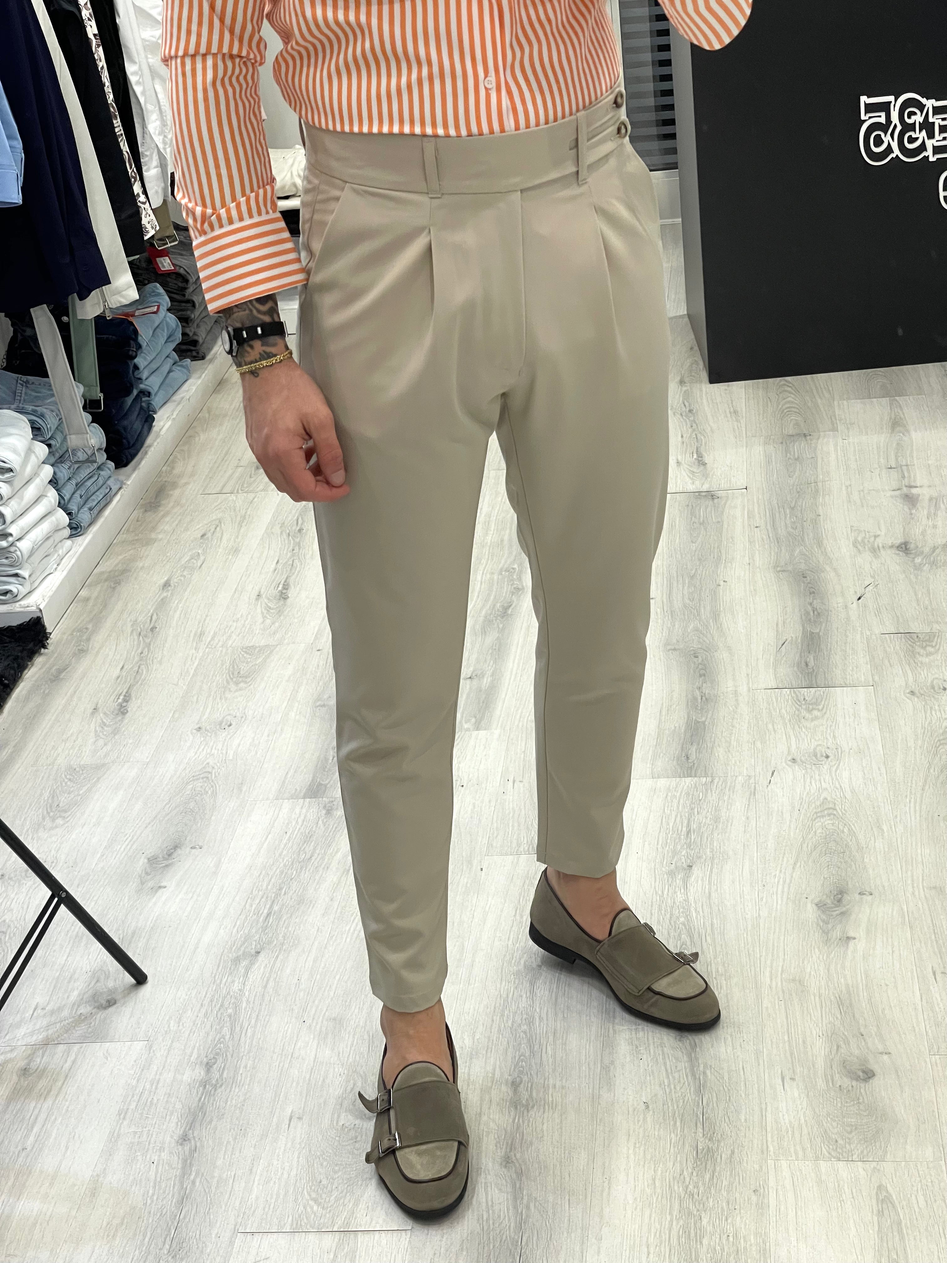 Pantalone sartoriale vita alta BIFORCATO- Beige