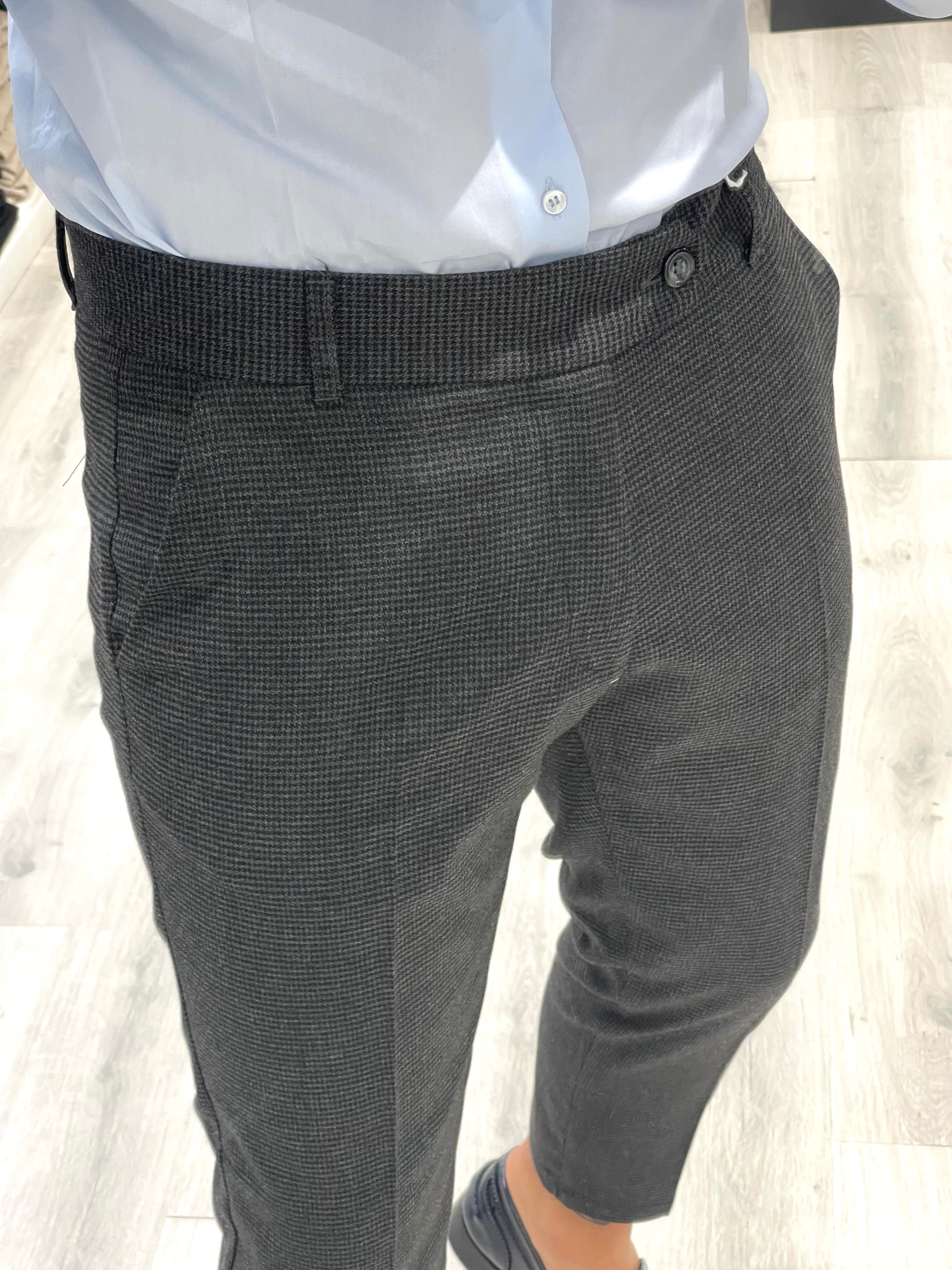 Pantalone sartoriale quadrettato antracite