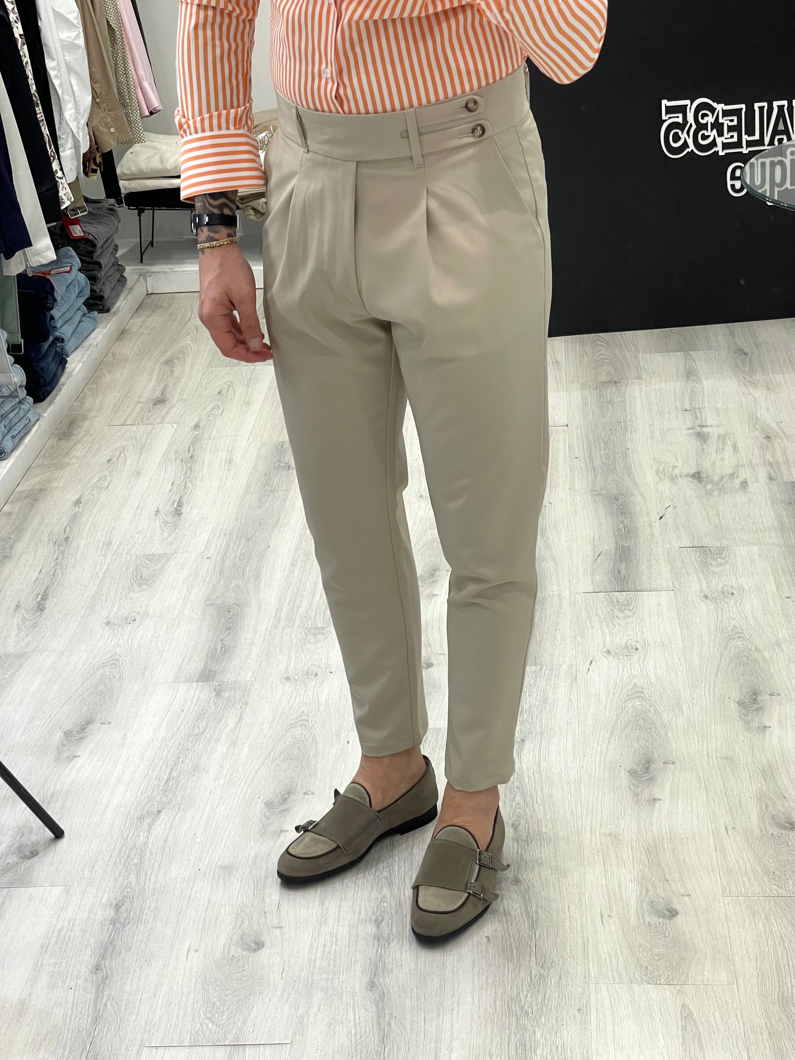 Pantalone sartoriale vita alta BIFORCATO- Beige