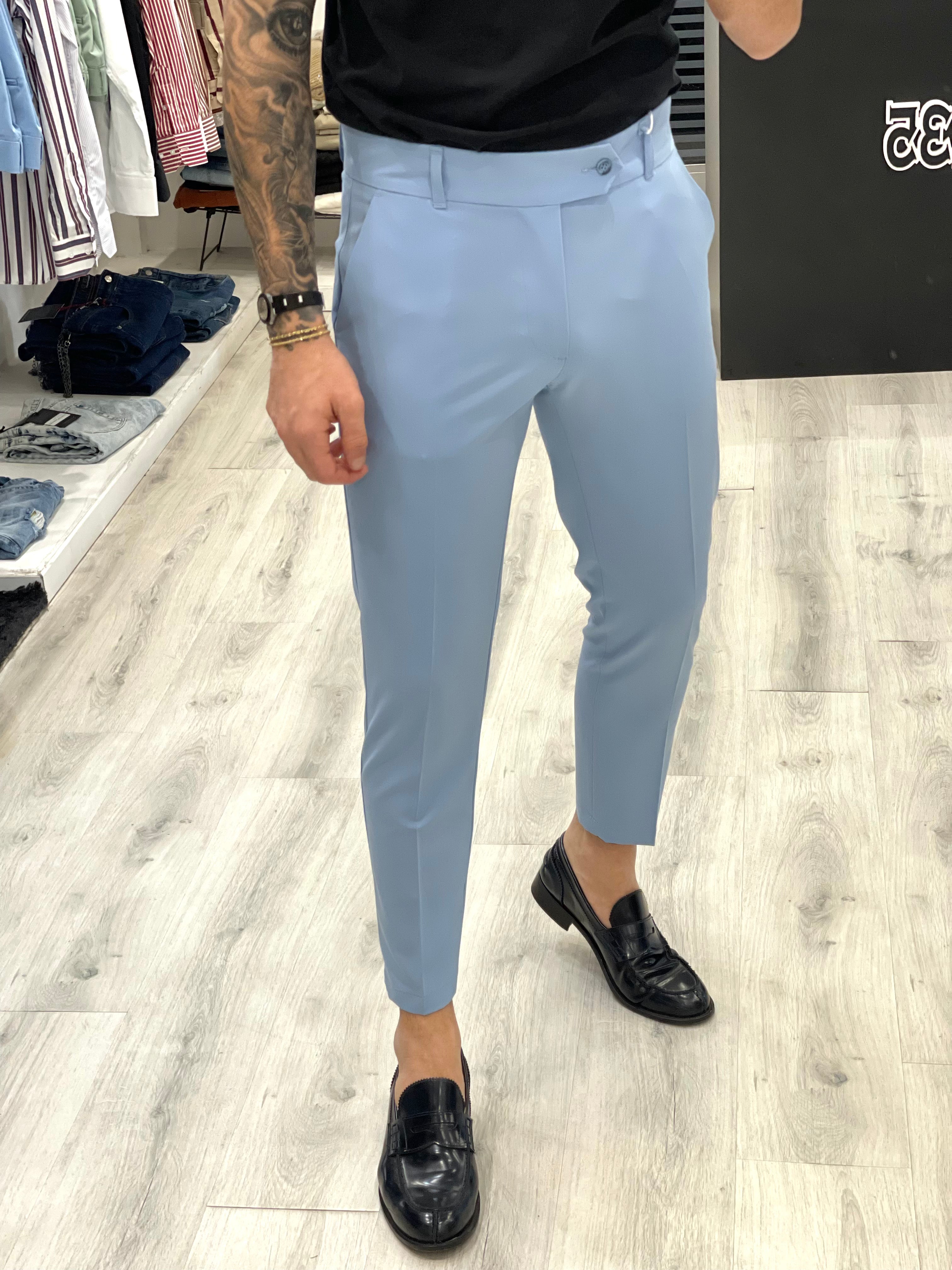 Pantalone sartoriale con fascio e 5 cm - CIELO