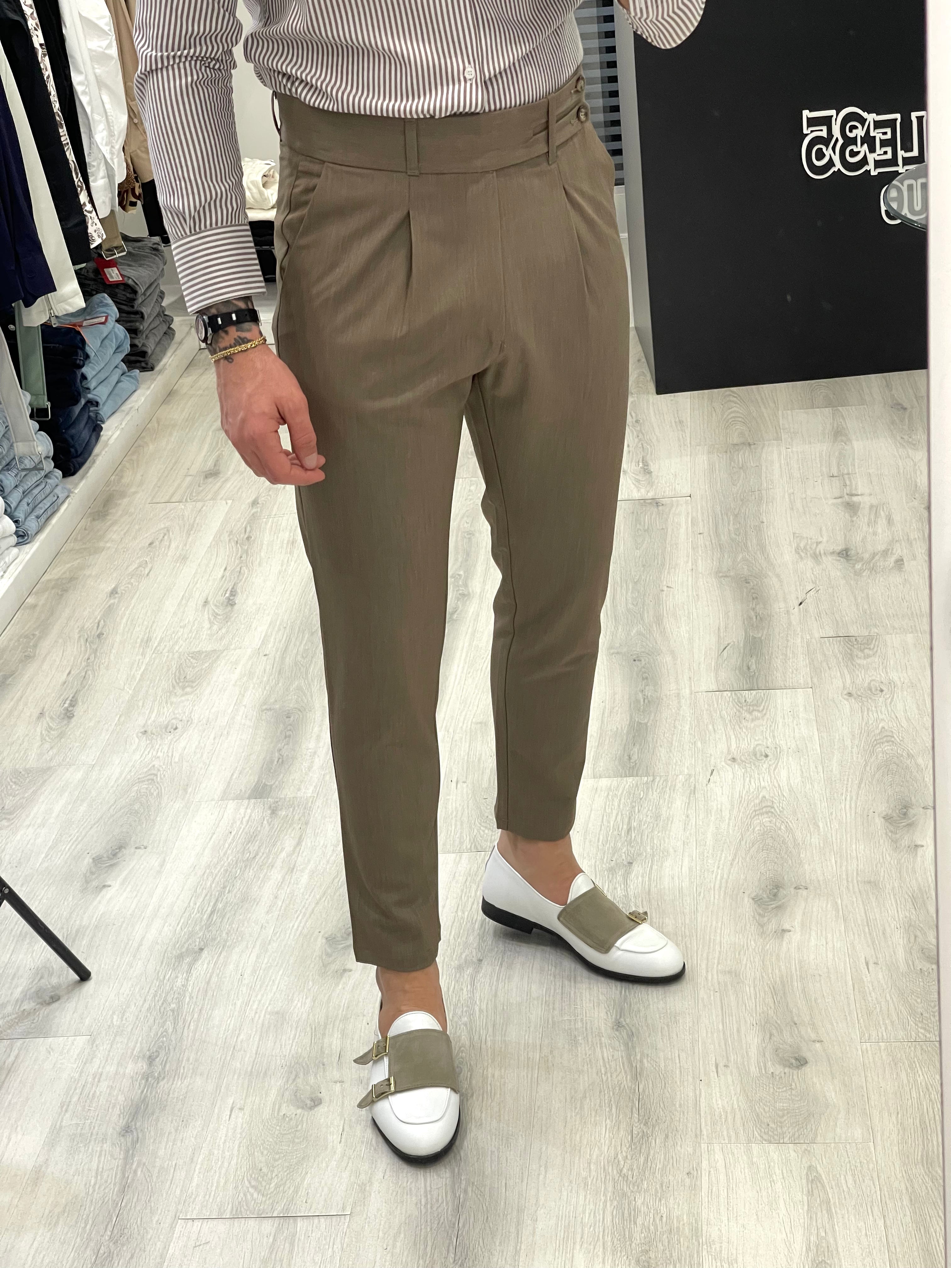 Pantalone sartoriale vita alta BIFORCATO- FANGO