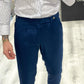 Pantalone sartoriale BLU NOTTE con doppia fibbia e bottone a tono