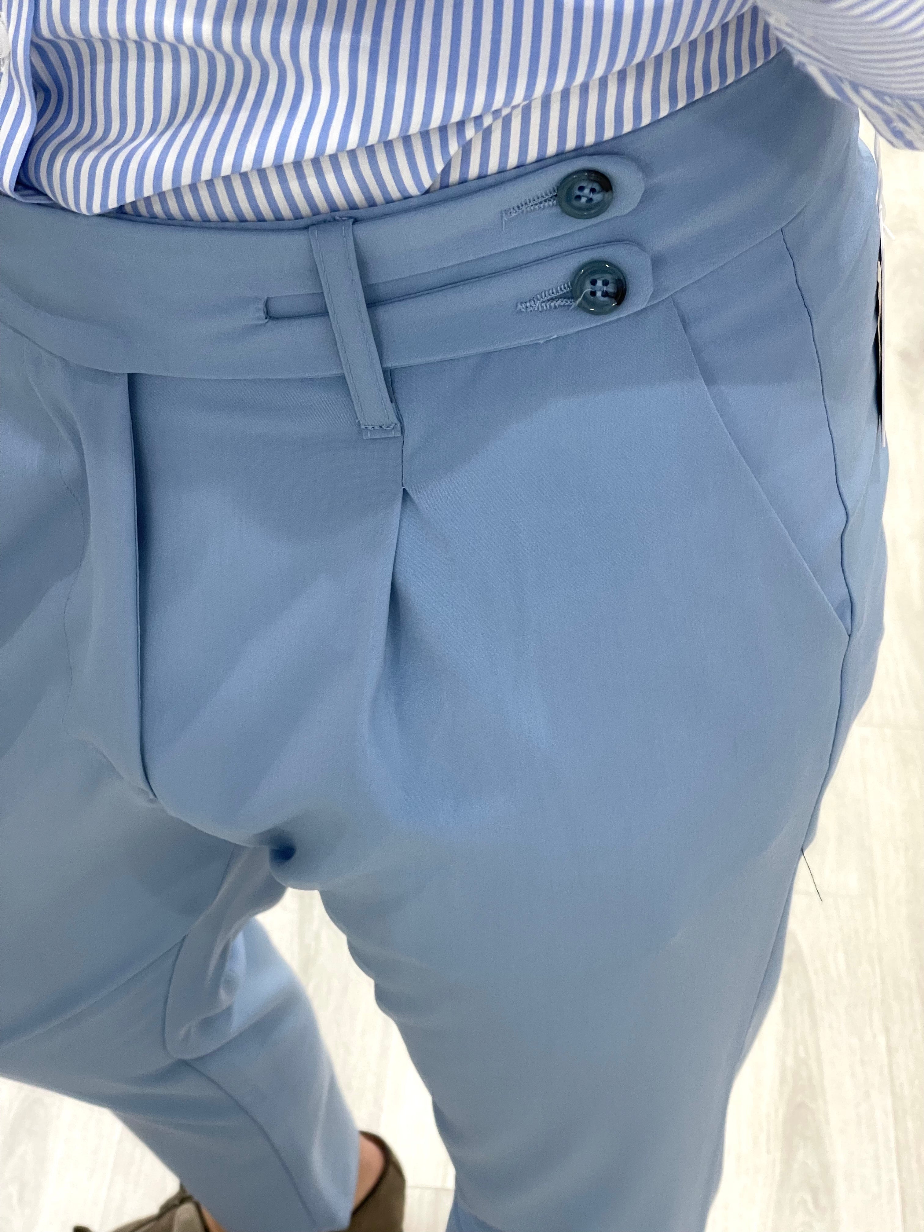 Pantalone sartoriale vita alta  BIFORCATO - Celeste