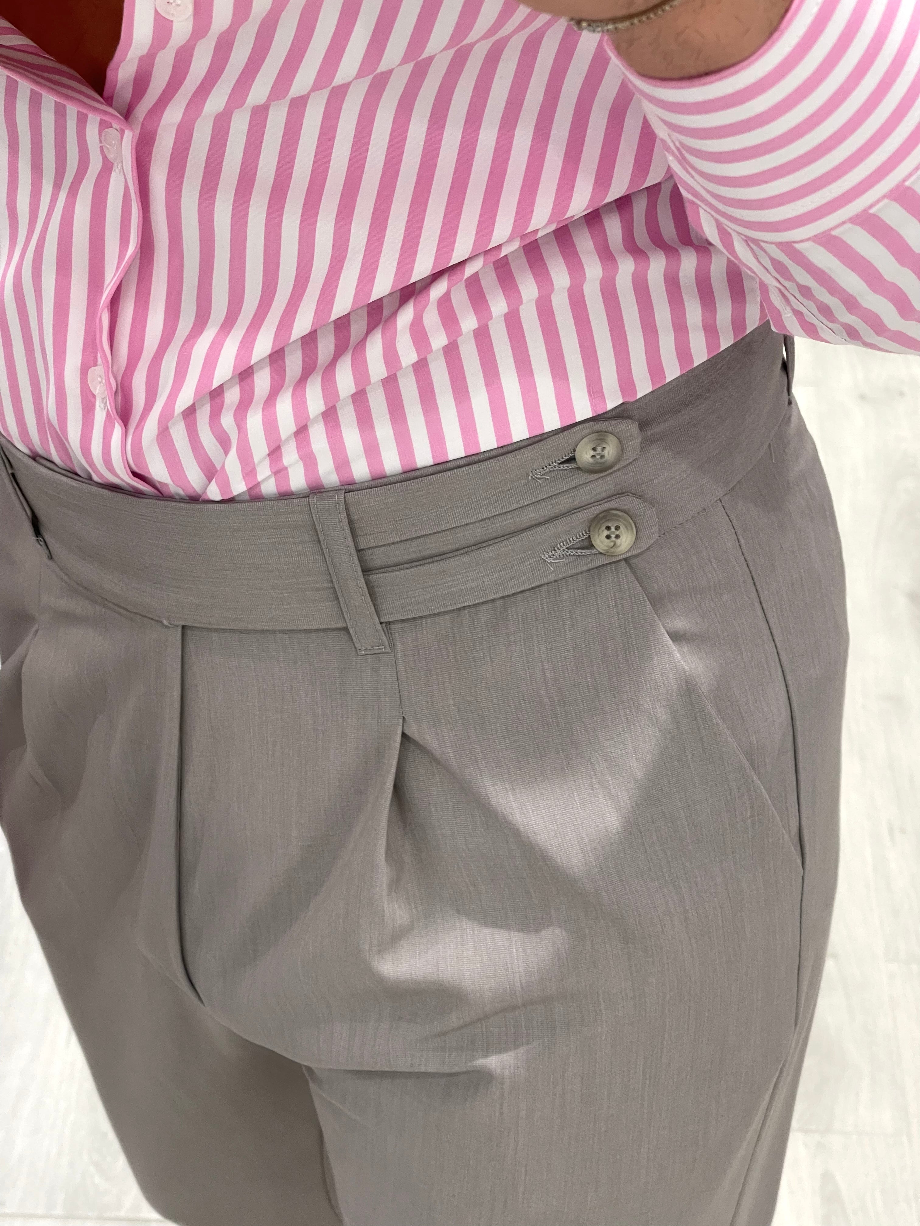 Pantalone sartoriale vita alta BIFORCATO - GRIGIO PERLA