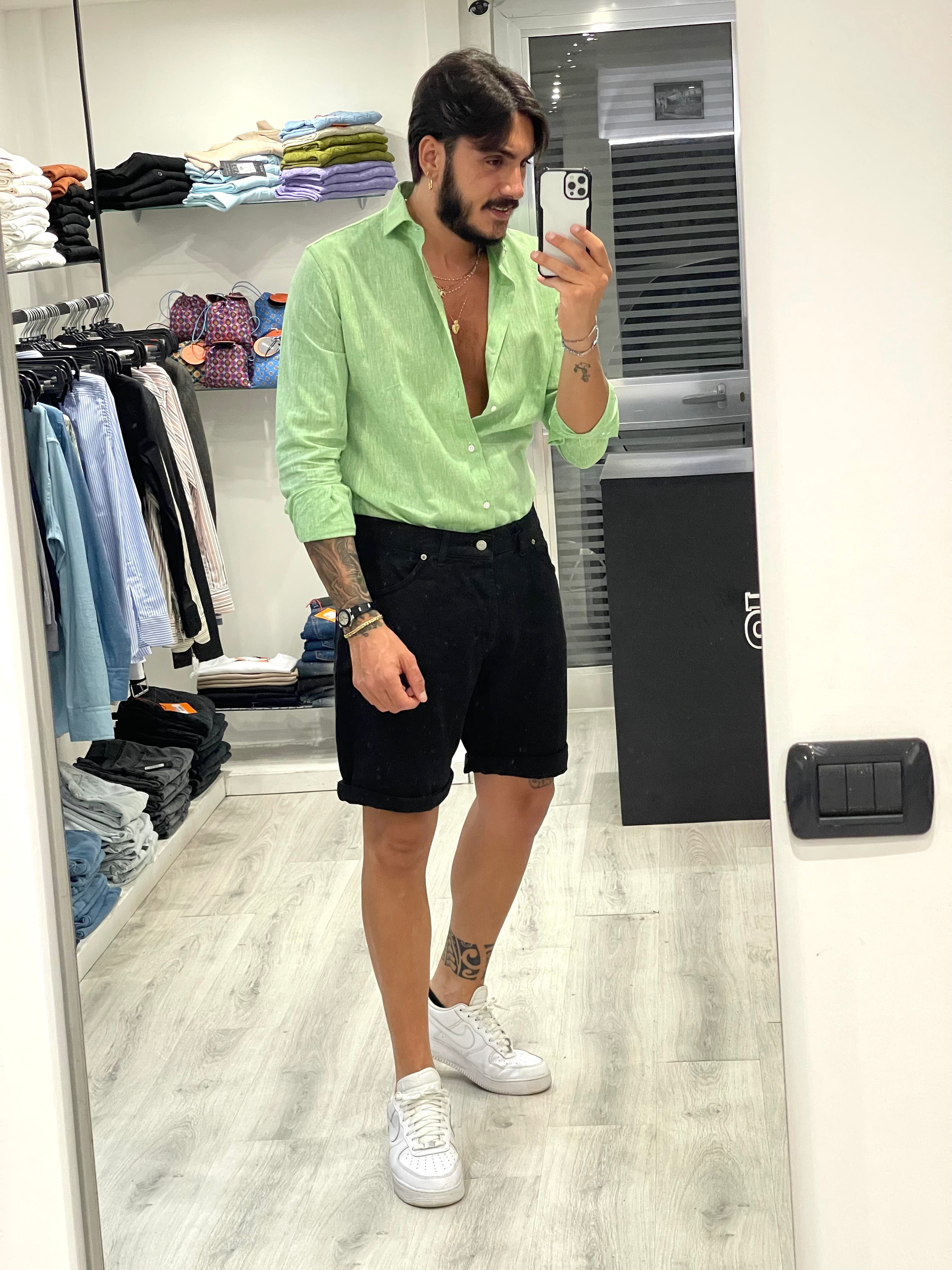 Camicia sartoriale in 100% lino - Verde acido